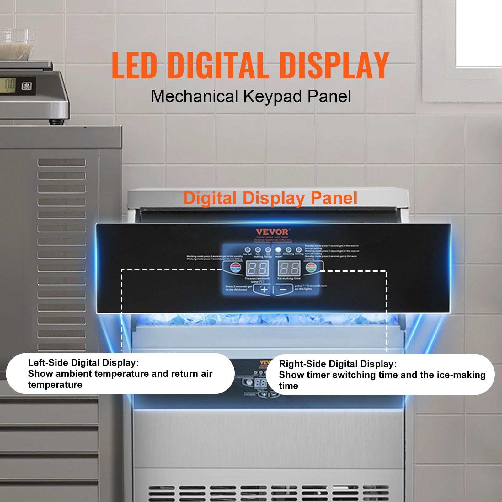 VEVOR Commercial Ice Maker Machine, 330lbs/24H Ice Maker Machine with 88lbs Storage Capacity, 126 Ice Cubes in 12-15 Minutes, LED Digital Display Commercial Ice Maker for Bar Home Restaurant, Silver - Image 3