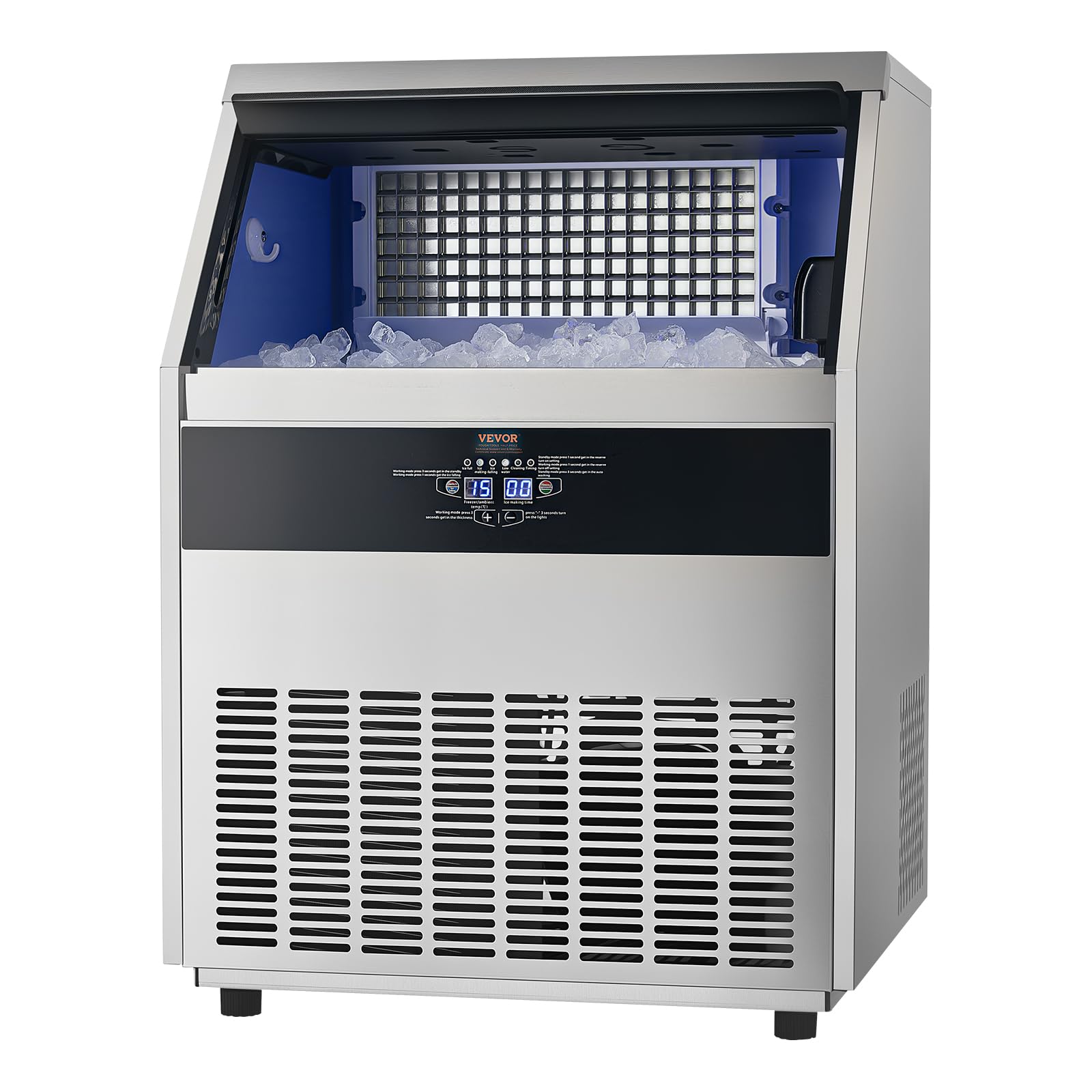 VEVOR Commercial Ice Maker Machine, 360lbs/24H Ice Maker Machine with 88lbs Storage Capacity, 160 Ice Cubes in 15 Minutes, LED Digital Display Freestanding Self-Cleaning for Bar Office Restaurant - Image 10
