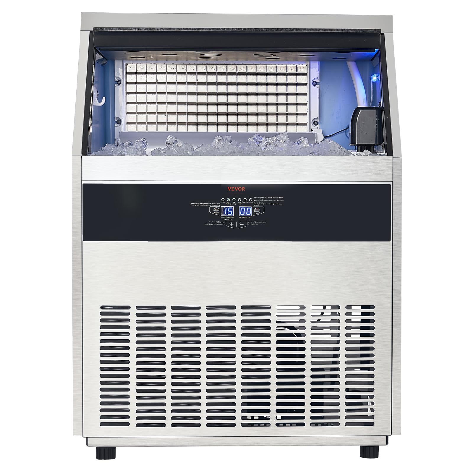 VEVOR Commercial Ice Maker Machine, 360lbs/24H Ice Maker Machine with 88lbs Storage Capacity, 160 Ice Cubes in 15 Minutes, LED Digital Display Freestanding Self-Cleaning for Bar Office Restaurant - Image 12