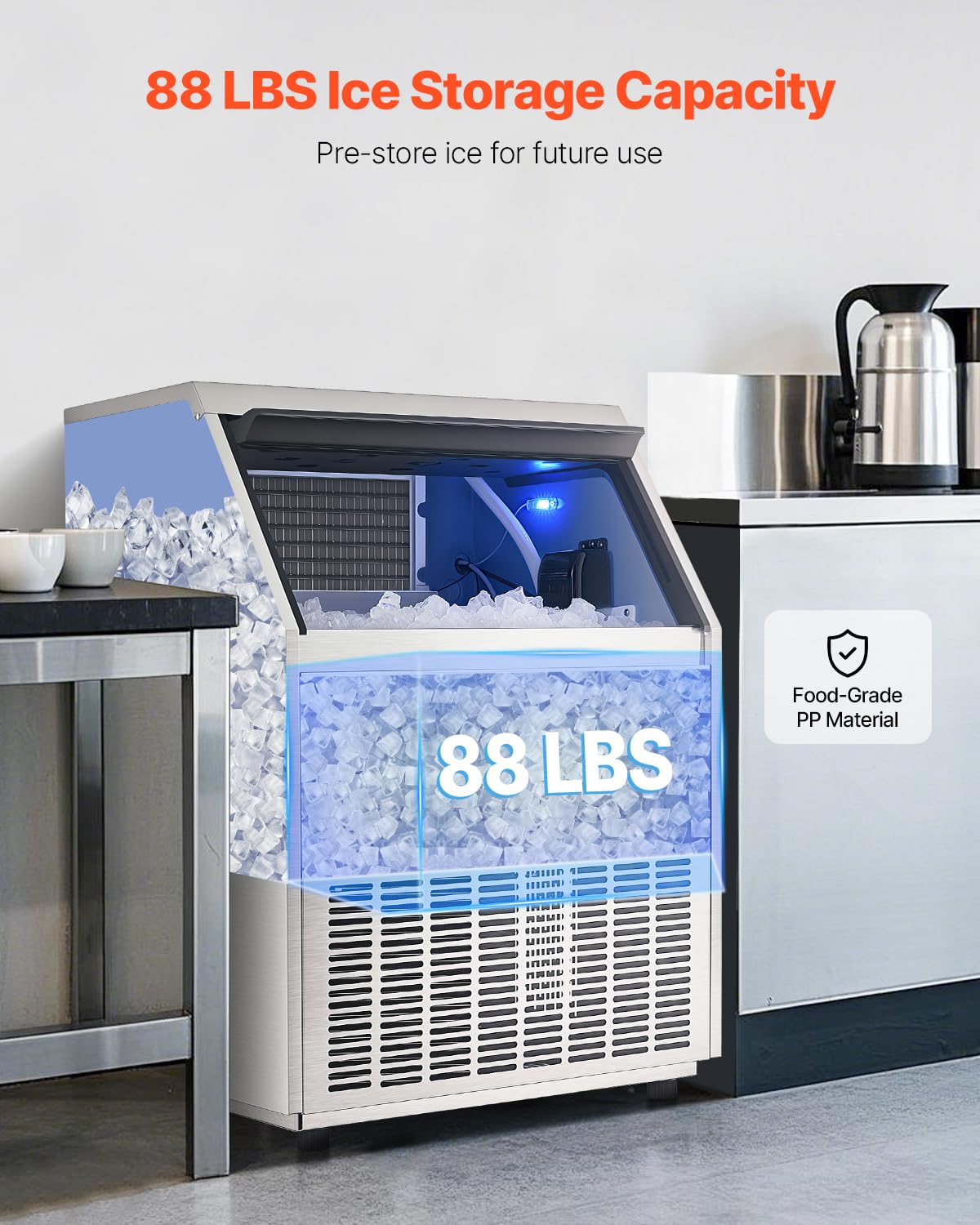 VEVOR Commercial Ice Maker Machine, 360lbs/24H Ice Maker Machine with 88lbs Storage Capacity, 160 Ice Cubes in 15 Minutes, LED Digital Display Freestanding Self-Cleaning for Bar Office Restaurant - Image 3