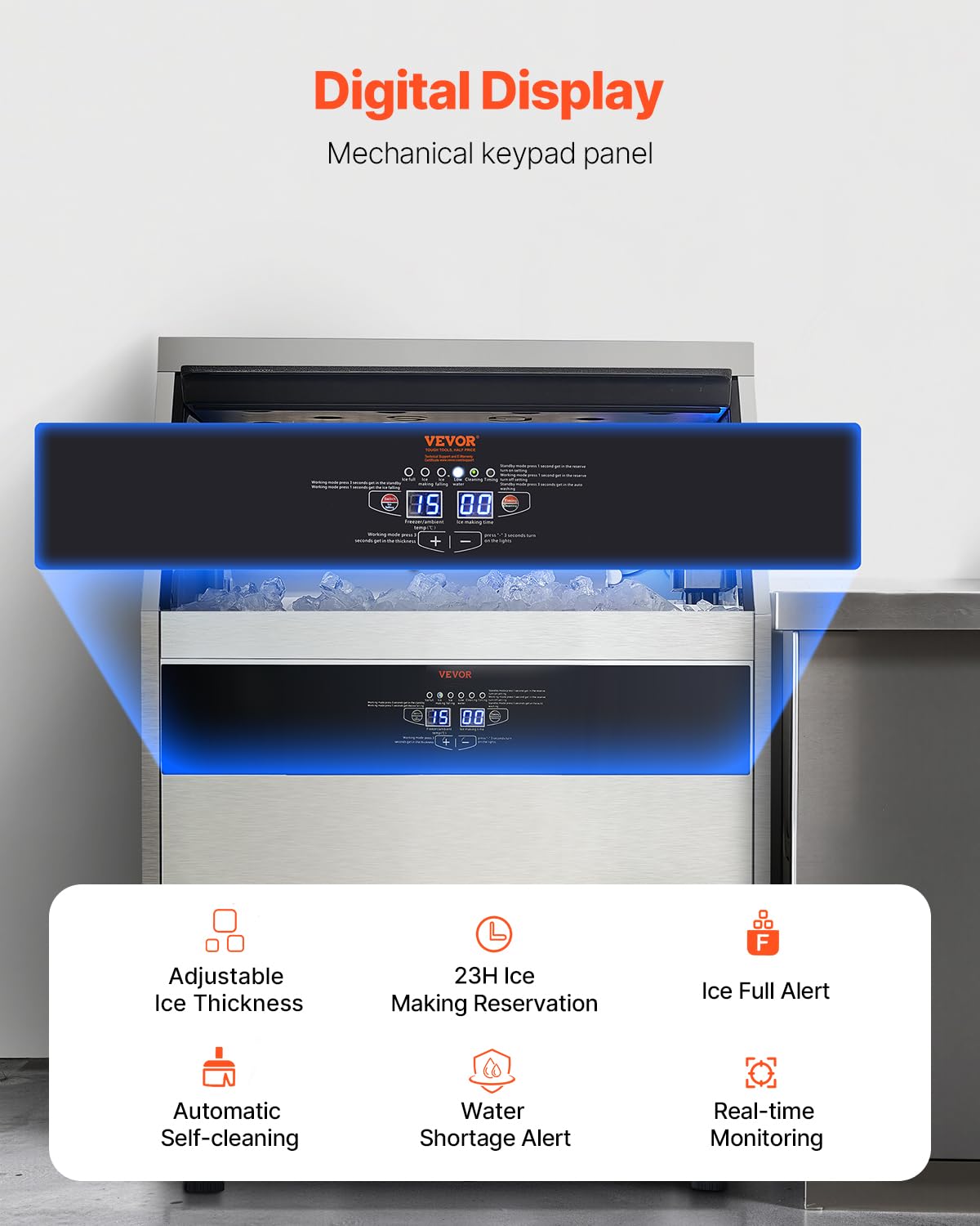 VEVOR Commercial Ice Maker Machine, 360lbs/24H Ice Maker Machine with 88lbs Storage Capacity, 160 Ice Cubes in 15 Minutes, LED Digital Display Freestanding Self-Cleaning for Bar Office Restaurant - Image 4