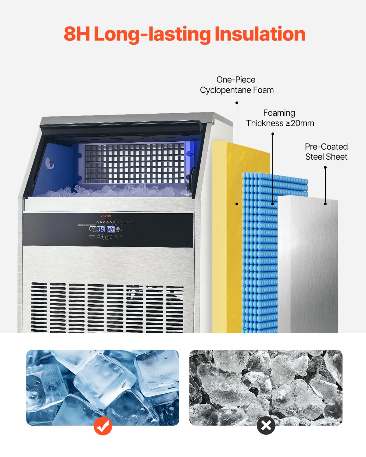 VEVOR Commercial Ice Maker Machine, 360lbs/24H Ice Maker Machine with 88lbs Storage Capacity, 160 Ice Cubes in 15 Minutes, LED Digital Display Freestanding Self-Cleaning for Bar Office Restaurant - Image 5