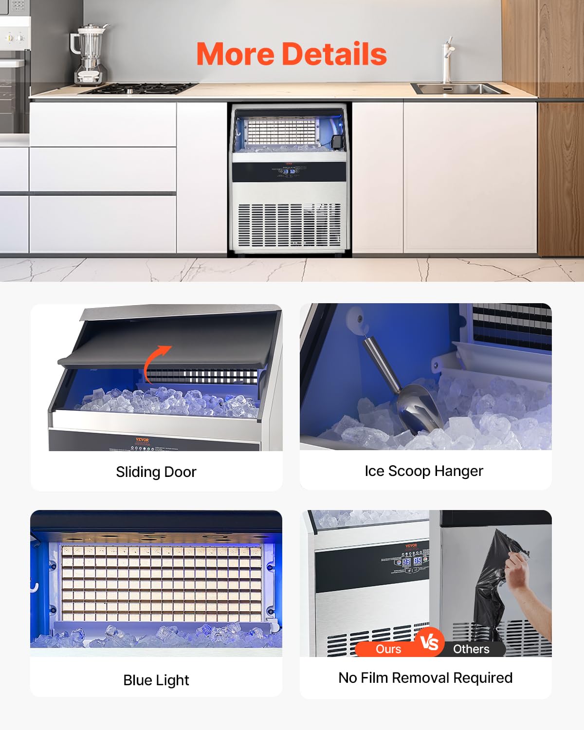 VEVOR Commercial Ice Maker Machine, 360lbs/24H Ice Maker Machine with 88lbs Storage Capacity, 160 Ice Cubes in 15 Minutes, LED Digital Display Freestanding Self-Cleaning for Bar Office Restaurant - Image 6