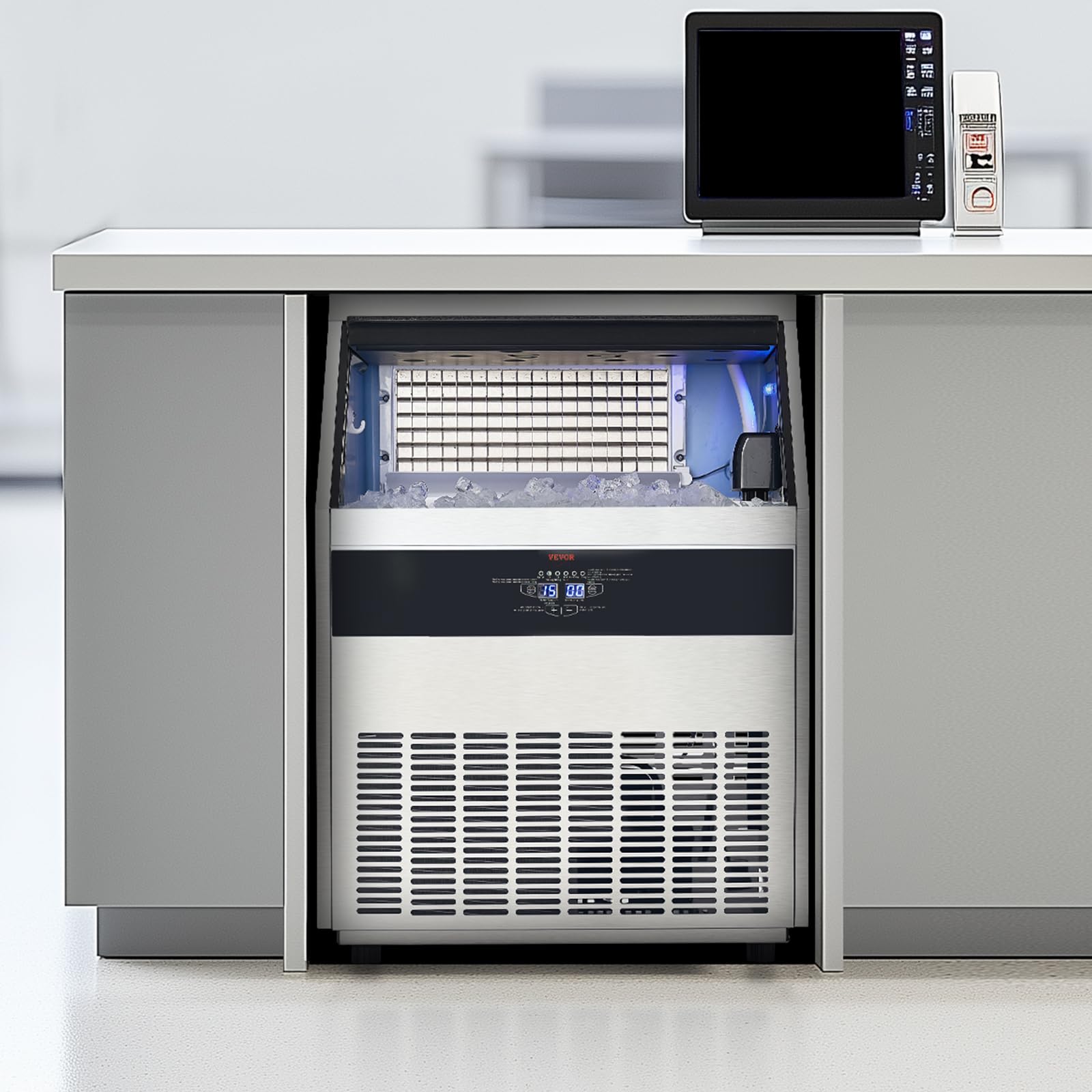VEVOR Commercial Ice Maker Machine, 360lbs/24H Ice Maker Machine with 88lbs Storage Capacity, 160 Ice Cubes in 15 Minutes, LED Digital Display Freestanding Self-Cleaning for Bar Office Restaurant - Image 8