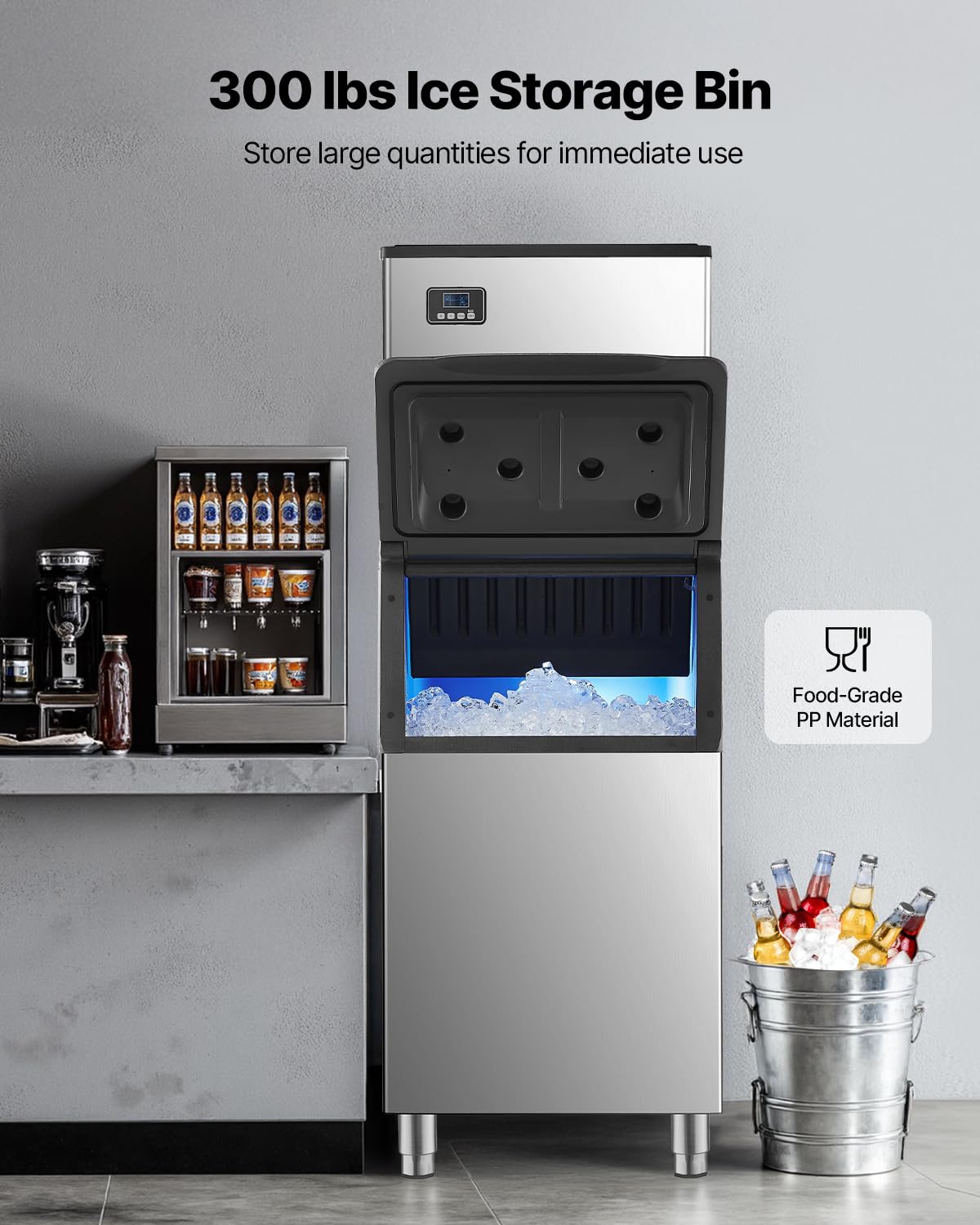 VEVOR Commercial Ice Maker Machine, 360LBS/24H Ice-Making Machine with 300LBS Large Storage Bin, Auto Self-Cleaning Ice Maker with Touchscreen for Bar Cafe Restaurant Business Commercial - Image 3