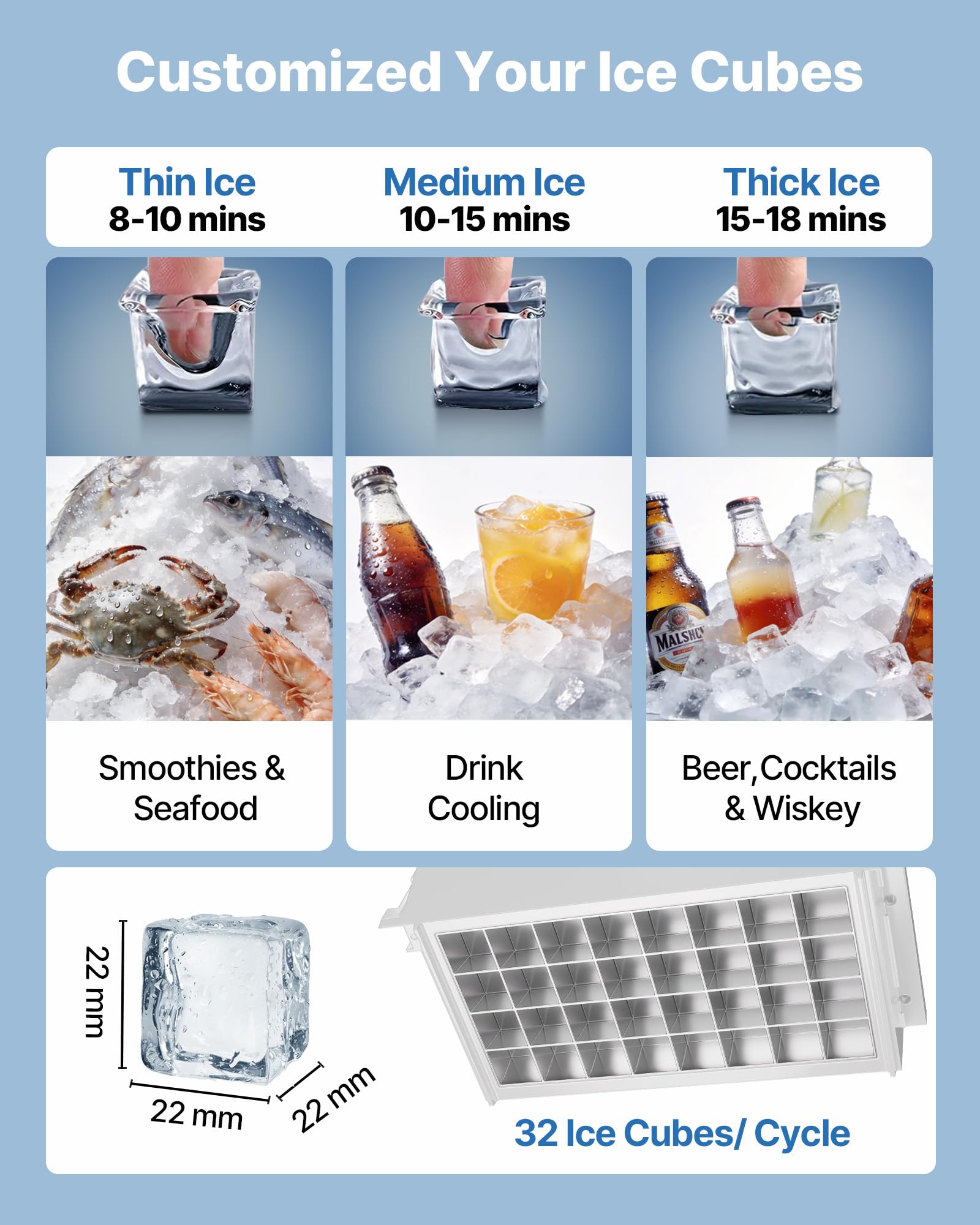 VEVOR Commercial Ice Maker Machine, 80 lbs/24h with 13 lbs Storage Capacity, Countertop/Freestanding/Under Counter, Stainless Steel Ice Maker with LED Display & Self-Cleaning, for Home Bar Restaurant - Image 4