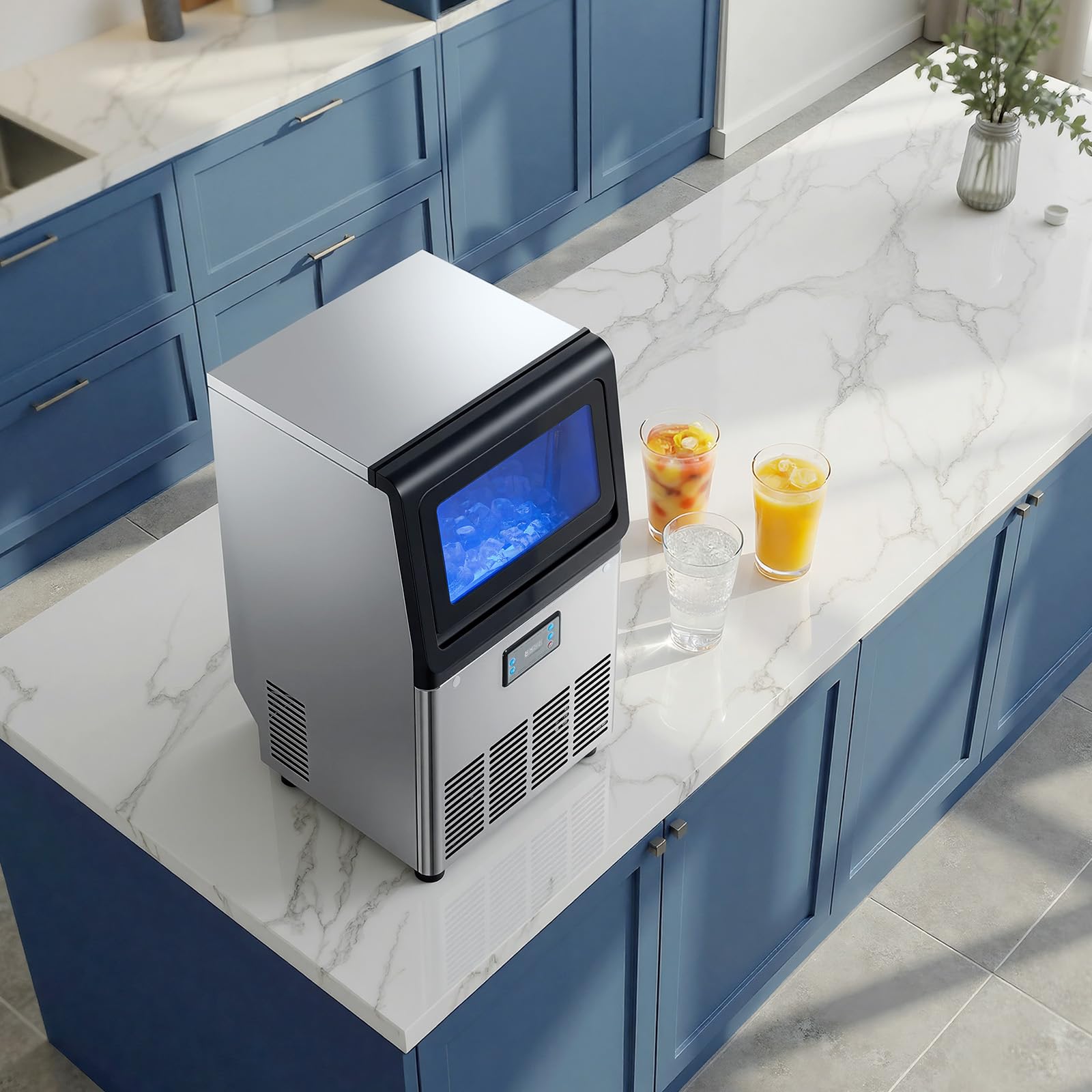 VEVOR Commercial Ice Maker Machine, 80 lbs/24h with 13 lbs Storage Capacity, Countertop/Freestanding/Under Counter, Stainless Steel Ice Maker with LED Display & Self-Cleaning, for Home Bar Restaurant - Image 8