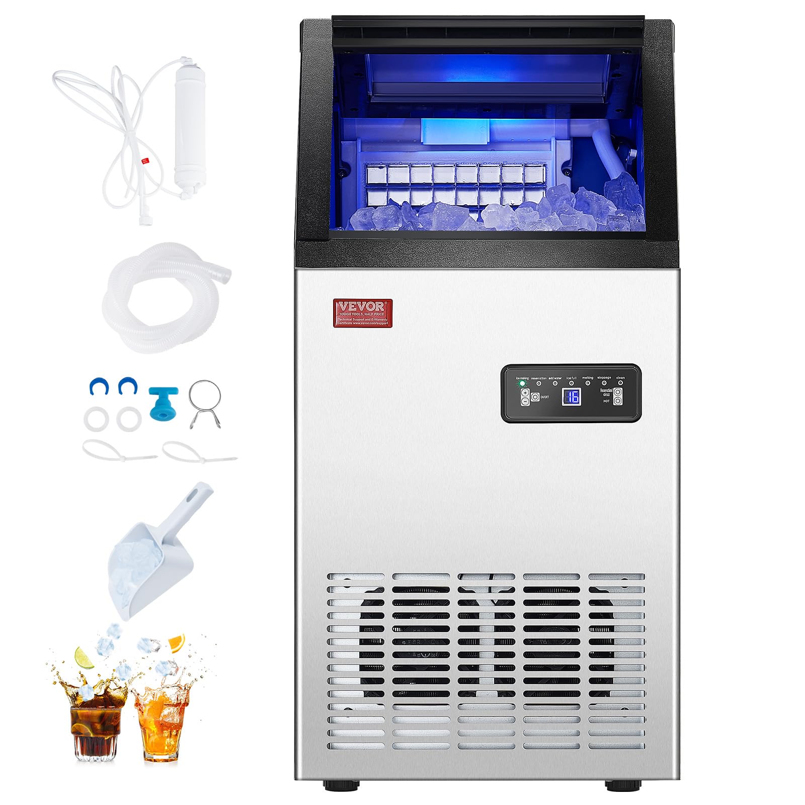 VEVOR Commercial Ice Maker Machine, 80lbs/24H Ice Maker Machine with 28lbs Storage Capacity, 40 Ice Cubes in 15 Minutes, LED Digital Display Freestanding Self-Cleaning for Bar Office Restaurant - Image 12