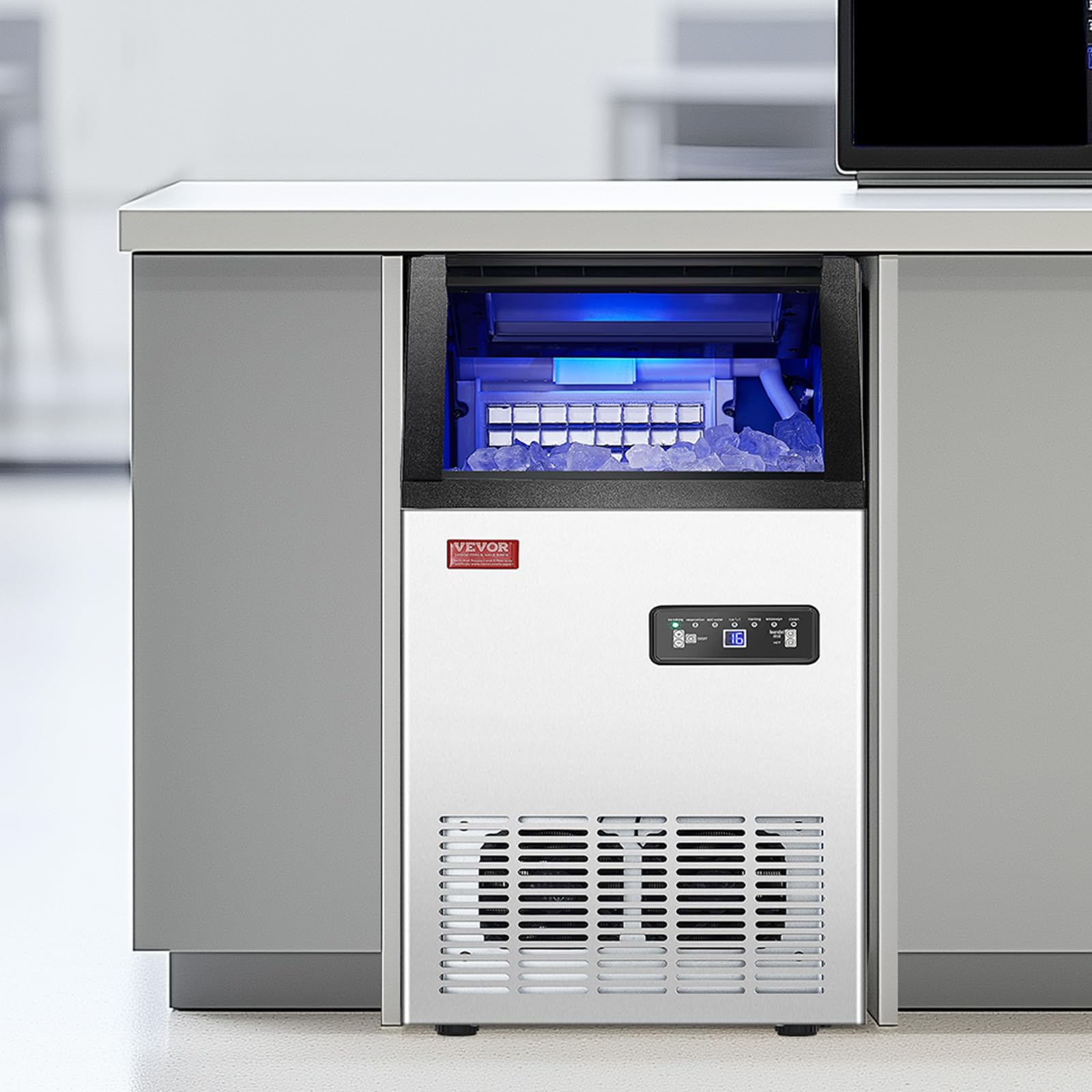 VEVOR Commercial Ice Maker Machine, 80lbs/24H Ice Maker Machine with 28lbs Storage Capacity, 40 Ice Cubes in 15 Minutes, LED Digital Display Freestanding Self-Cleaning for Bar Office Restaurant - Image 8