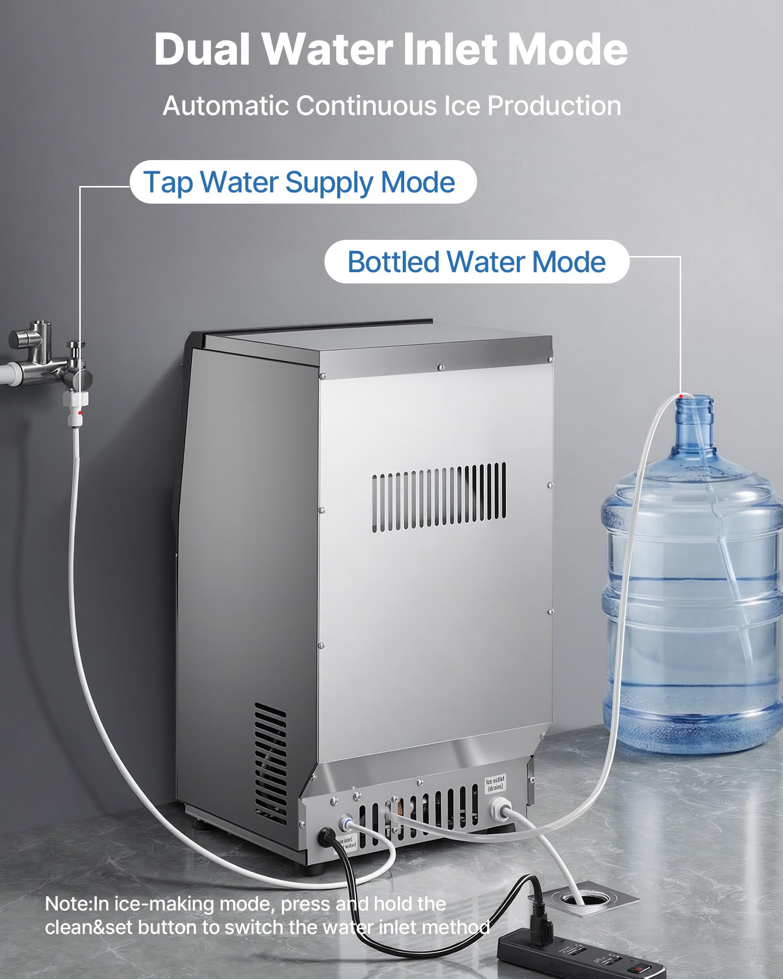 VEVOR Commercial Ice Maker Machine, 90 lbs/24h with 13 lbs Storage Capacity, Countertop/Freestanding/Under Counter, Stainless Steel Ice Maker with LED Display & Self-Cleaning, for Home Bar Restaurant - Image 6