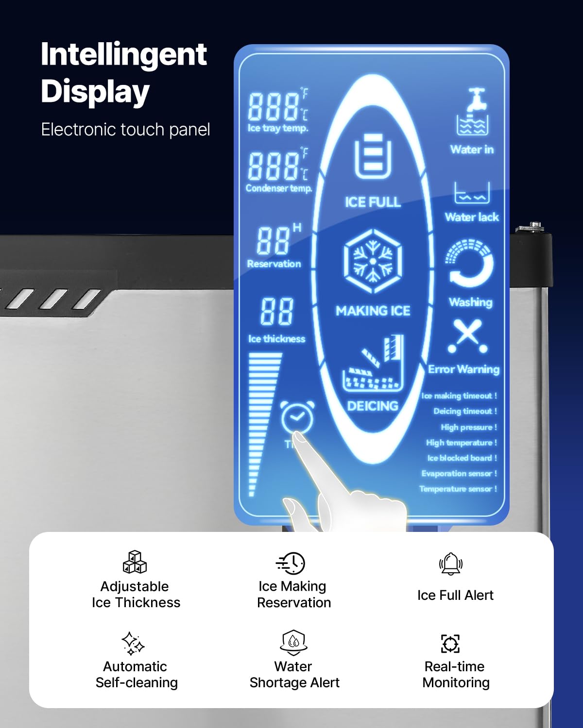 VEVOR Commercial Ice Maker Machine - Head, 300 Lbs/Day Stainless Steel Ice Machine with Scheduled Ice-Making, Self-Cleaning, Adjustable Thickness, Ideal for Restaurant Bar Cafe Hotel - Head Only - Image 5