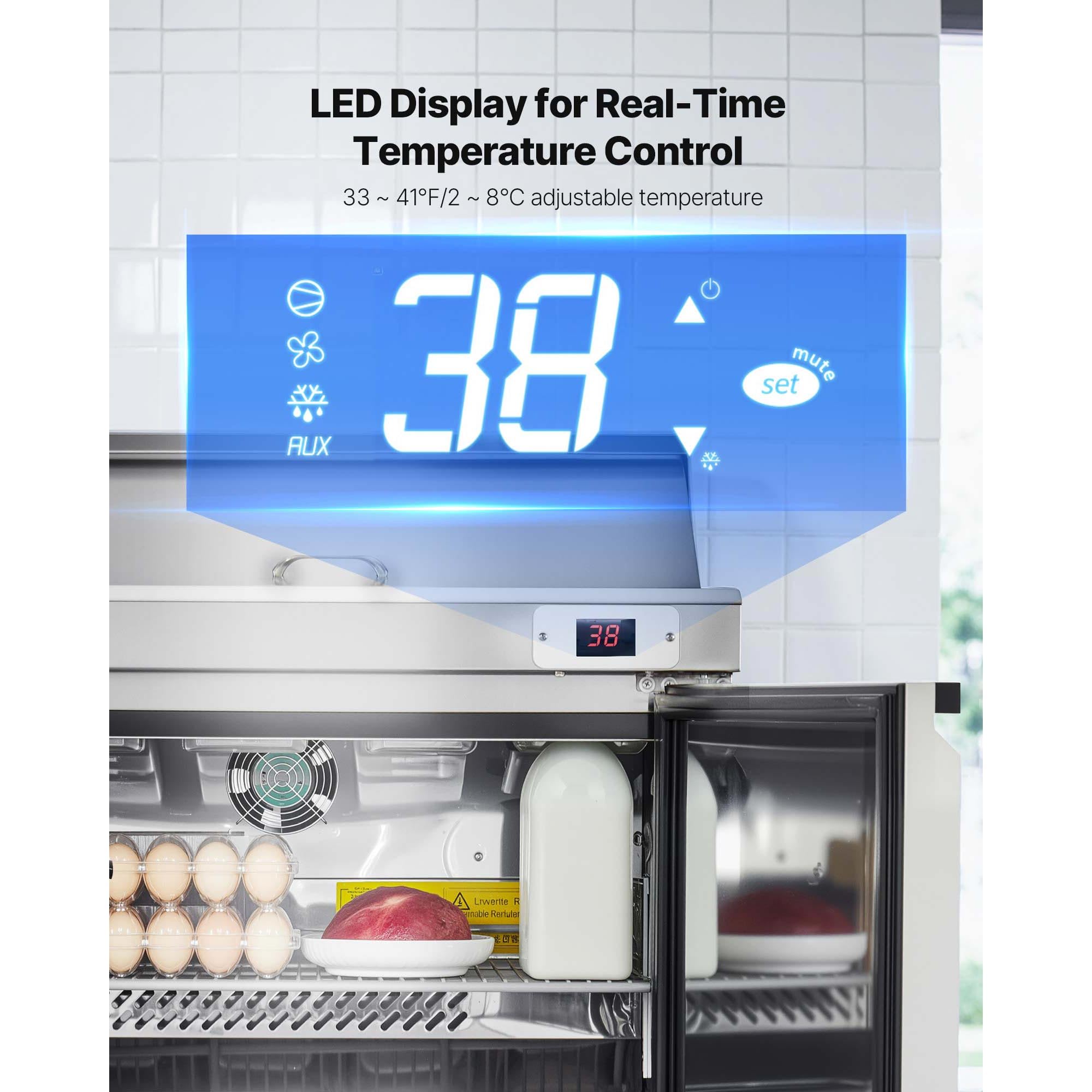 VEVOR Commercial Refrigerator, 28" W Sandwich/Salad Prep Refrigerated Table, Stainless Steel Food Prep Station Fridge with 8 Pan, for Restaurant, Bar, Shop, 7.1 Cu. Ft Refrigerator Single Door, Silver - Image 3