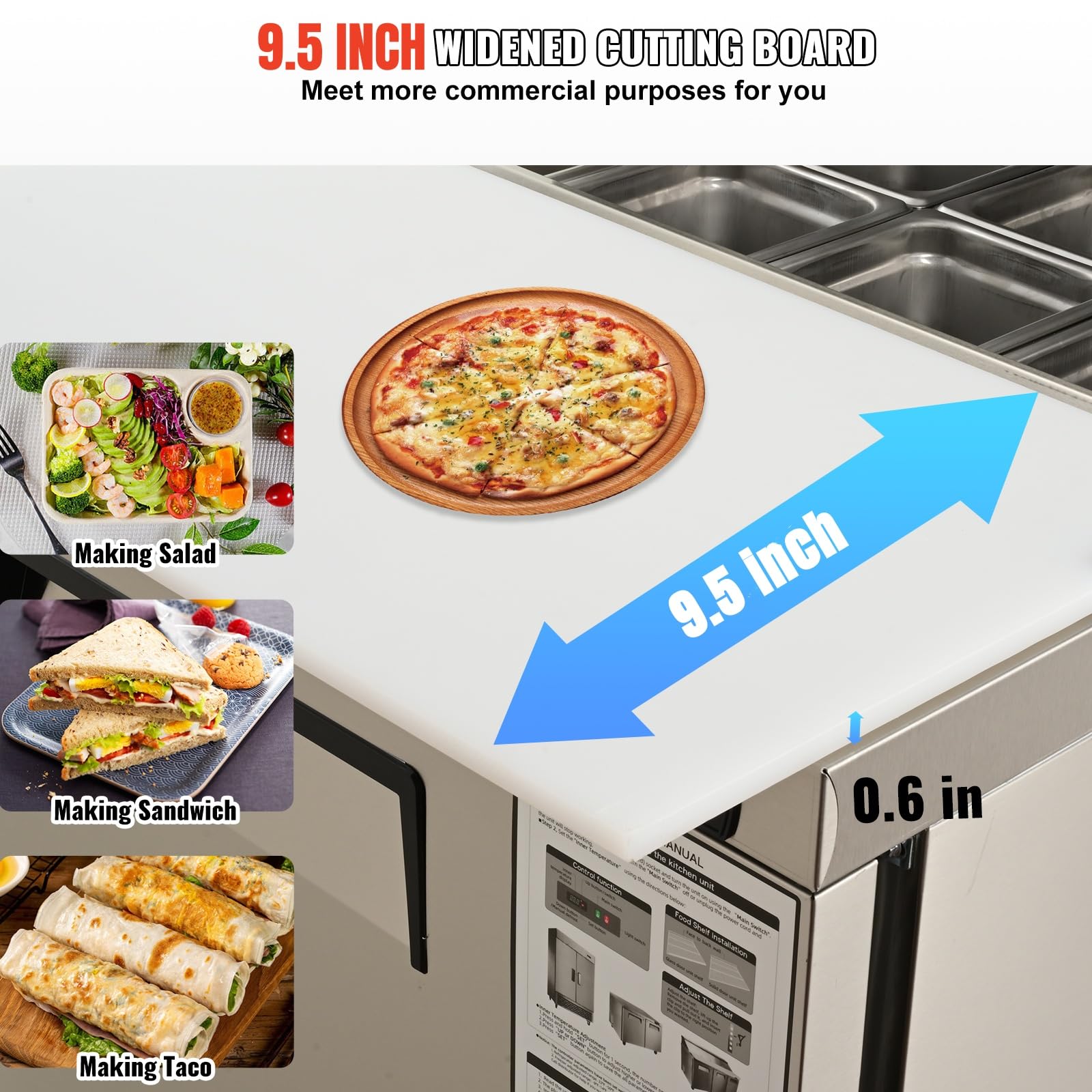 VEVOR Commercial Refrigerator, 28" W Sandwich/Salad Prep Refrigerated Table, Stainless Steel Food Prep Station Fridge with 8 Pan, for Restaurant, Bar, Shop, 7.1 Cu. Ft Refrigerator Single Door, Silver - Image 5