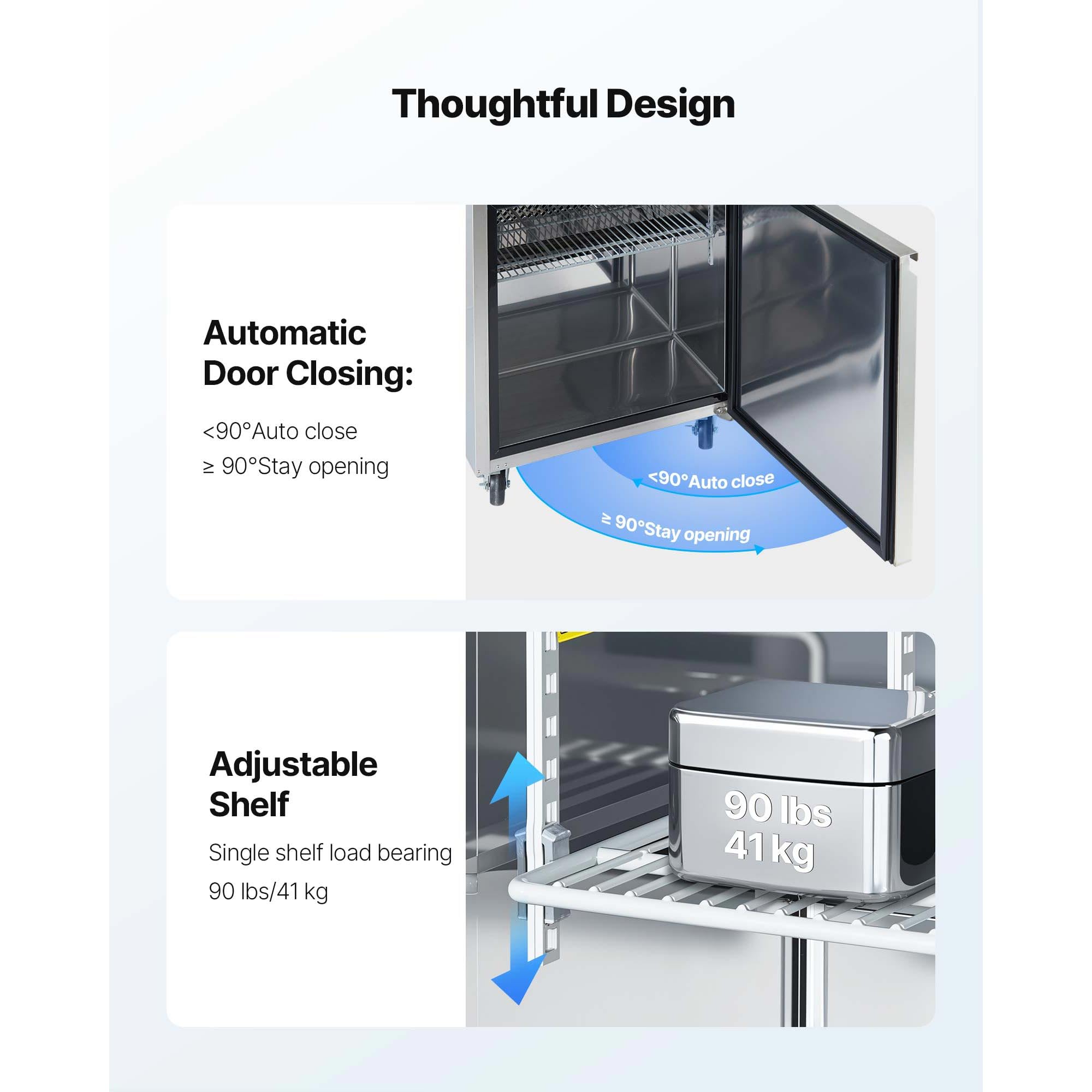 VEVOR Commercial Refrigerator, 28" W Sandwich/Salad Prep Refrigerated Table, Stainless Steel Food Prep Station Fridge with 8 Pan, for Restaurant, Bar, Shop, 7.1 Cu. Ft Refrigerator Single Door, Silver - Image 6