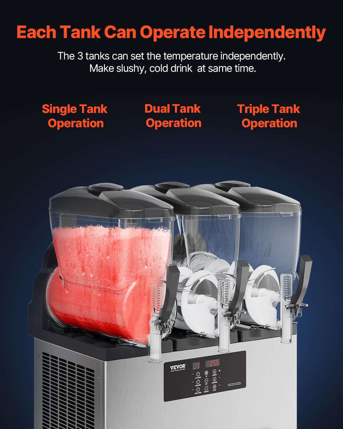 VEVOR Commercial Slushy Machine, 12Lx3 Triple Tank Frozen Drink Machine, 144 Cups Stainless Steel Margarita Smoothie Frozen Drink Maker, Slushie Maker for Home Party Restaurants Cafe Bars - Image 5