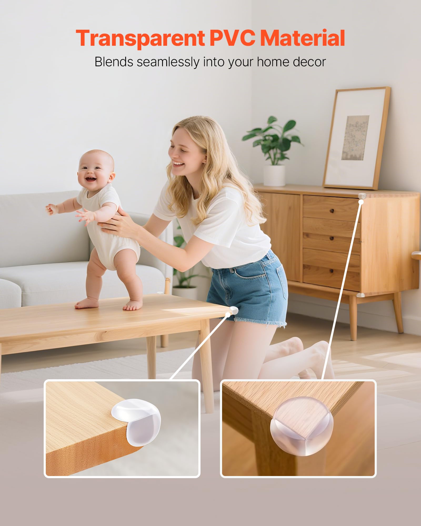 VEVOR Corner Protectors Baby Proofing, 24 Pack, Clear & Transparent Table Corner Guards Covers for Baby Safety, 1.34-inch Depth, 0.28-inch Thickness, Strong Adhesive, Cushion for Furniture Sharp Edges - Image 4