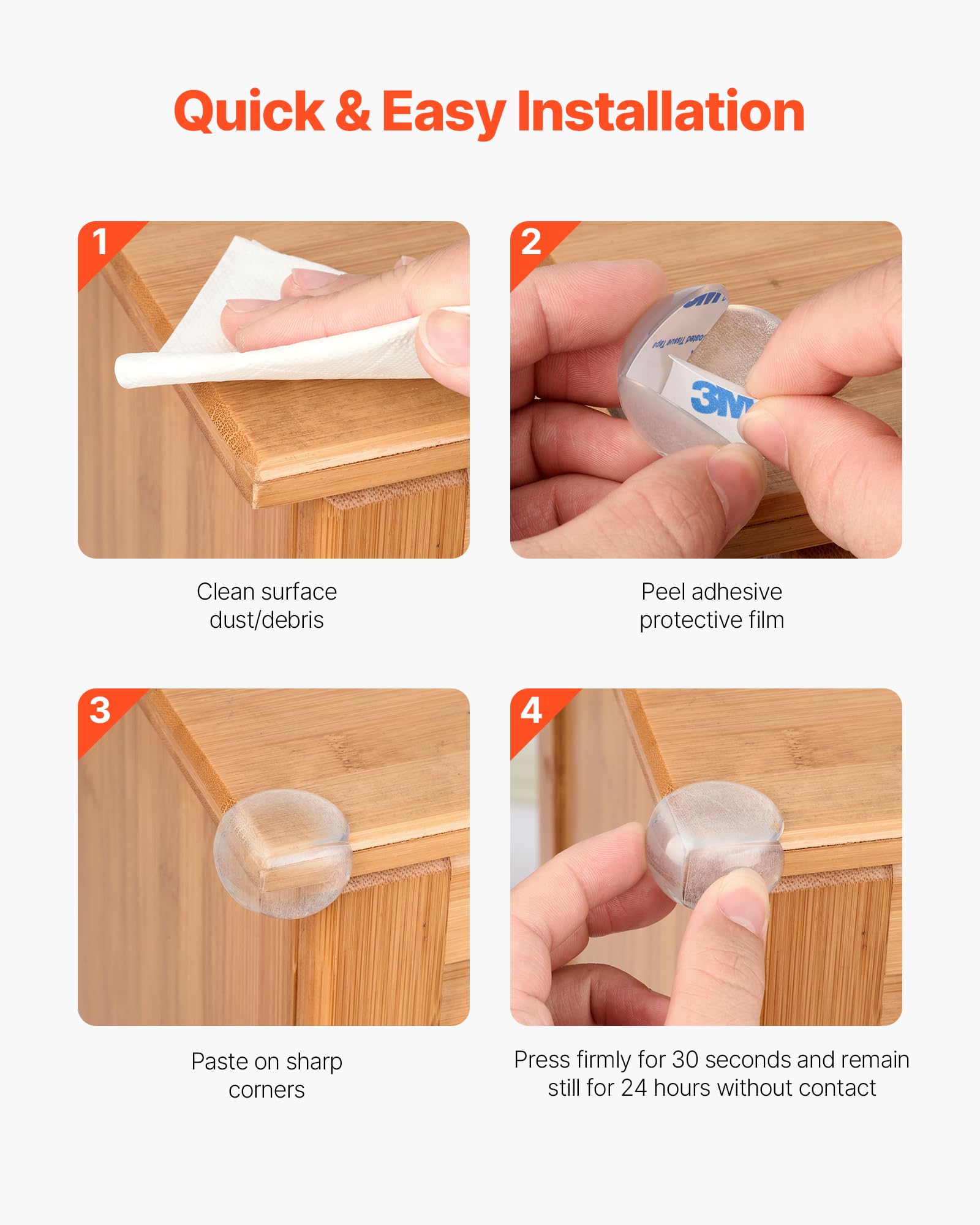 VEVOR Corner Protectors Baby Proofing, 24 Pack, Clear & Transparent Table Corner Guards Covers for Baby Safety, 1.34-inch Depth, 0.28-inch Thickness, Strong Adhesive, Cushion for Furniture Sharp Edges - Image 5