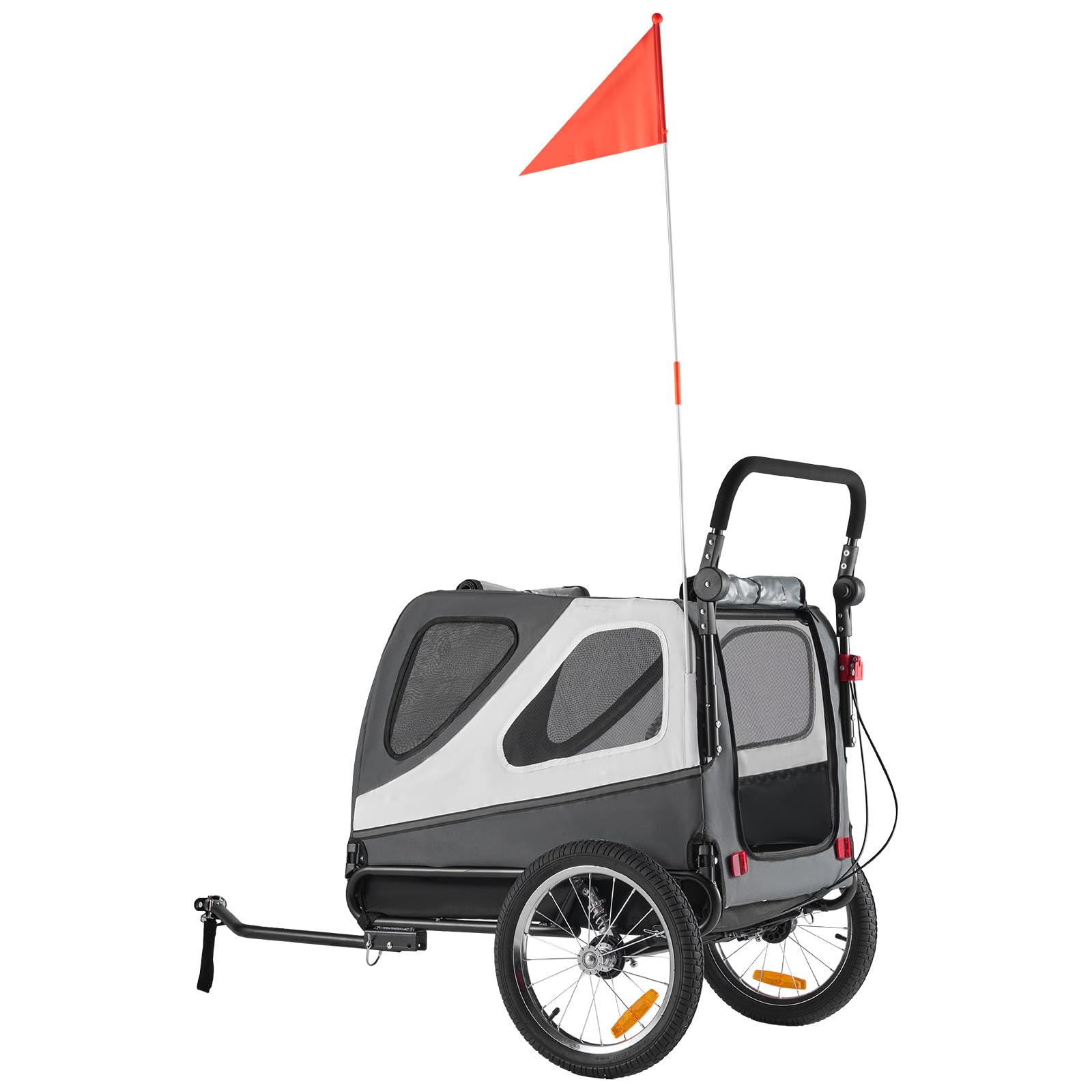 VEVOR Dog Bike Trailer, Supports up to 66/88/100 lbs, 2-in-1 Pet Stroller Cart Bicycle Carrier, Easy Folding Cart Frame with Quick Release Wheels, Universal Bicycle Coupler, Reflectors, Flag - Image 12