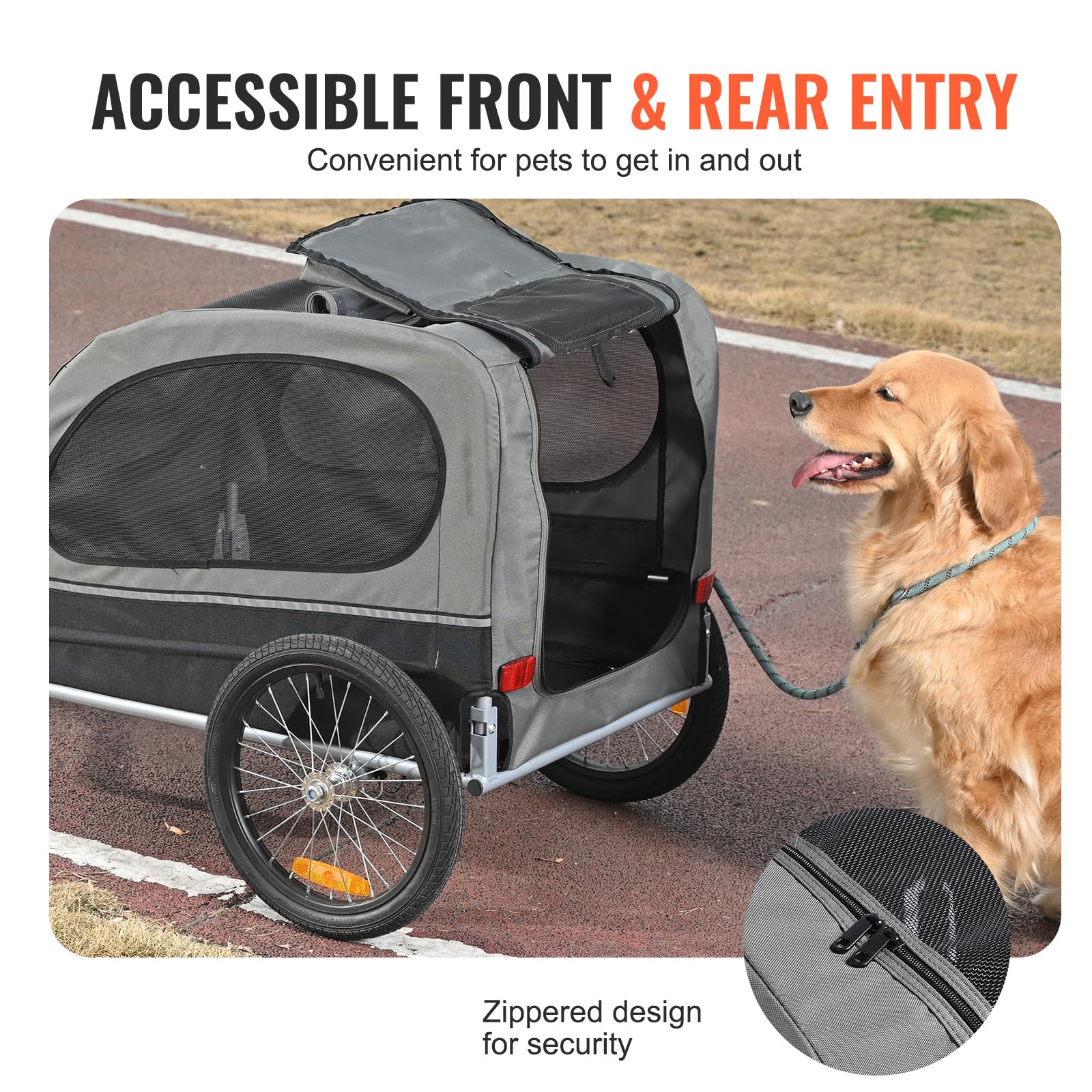 VEVOR Dog Bike Trailer, Supports up to 88 lbs, Pet Cart Bicycle Carrier, Easy Folding Frame with Quick Release Wheels, Universal Bicycle Coupler, Reflectors, Flag, Collapsible to Store - Image 5