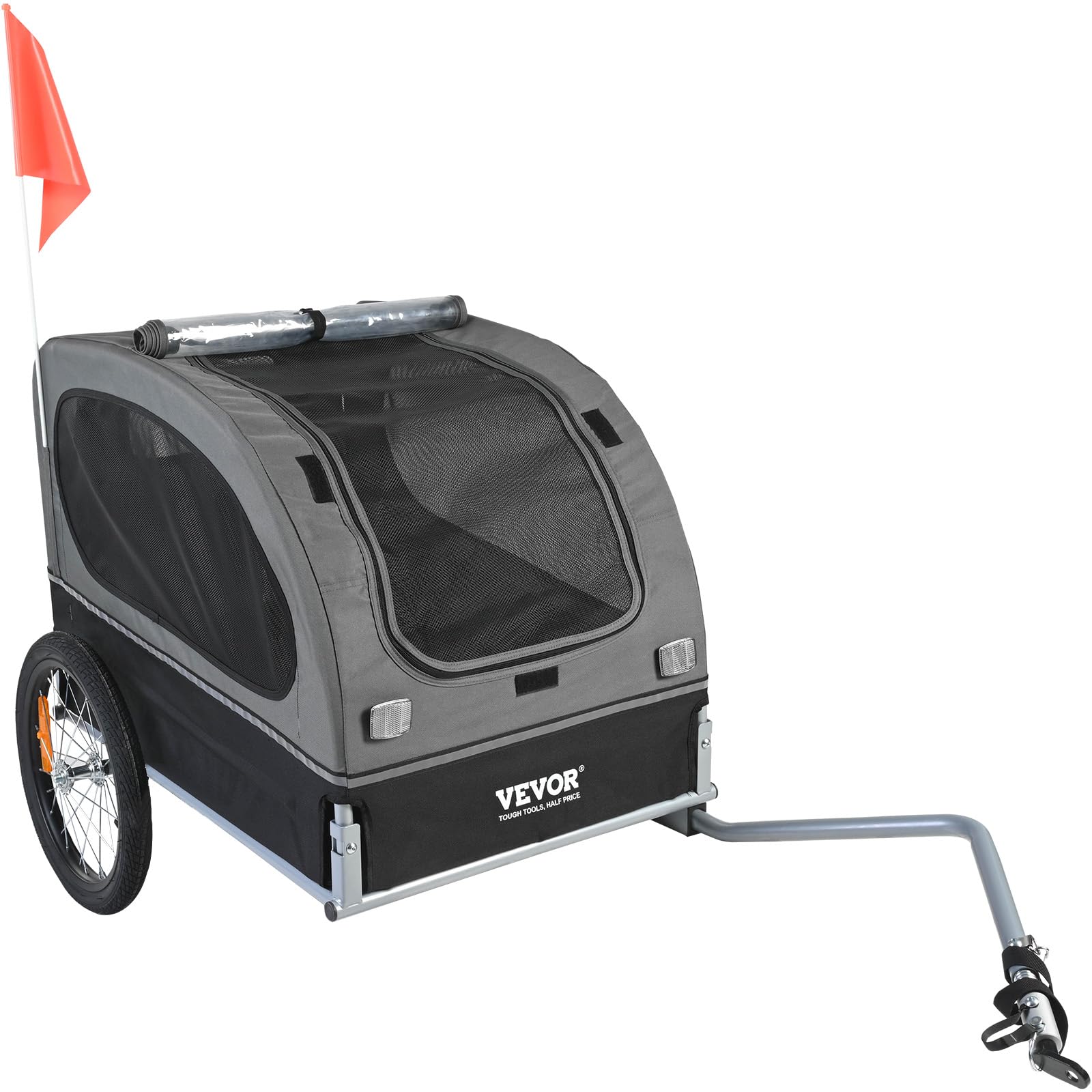 VEVOR Dog Bike Trailer, Supports up to 88 lbs, Pet Cart Bicycle Carrier, Easy Folding Frame with Quick Release Wheels, Universal Bicycle Coupler, Reflectors, Flag, Collapsible to Store - Image 9