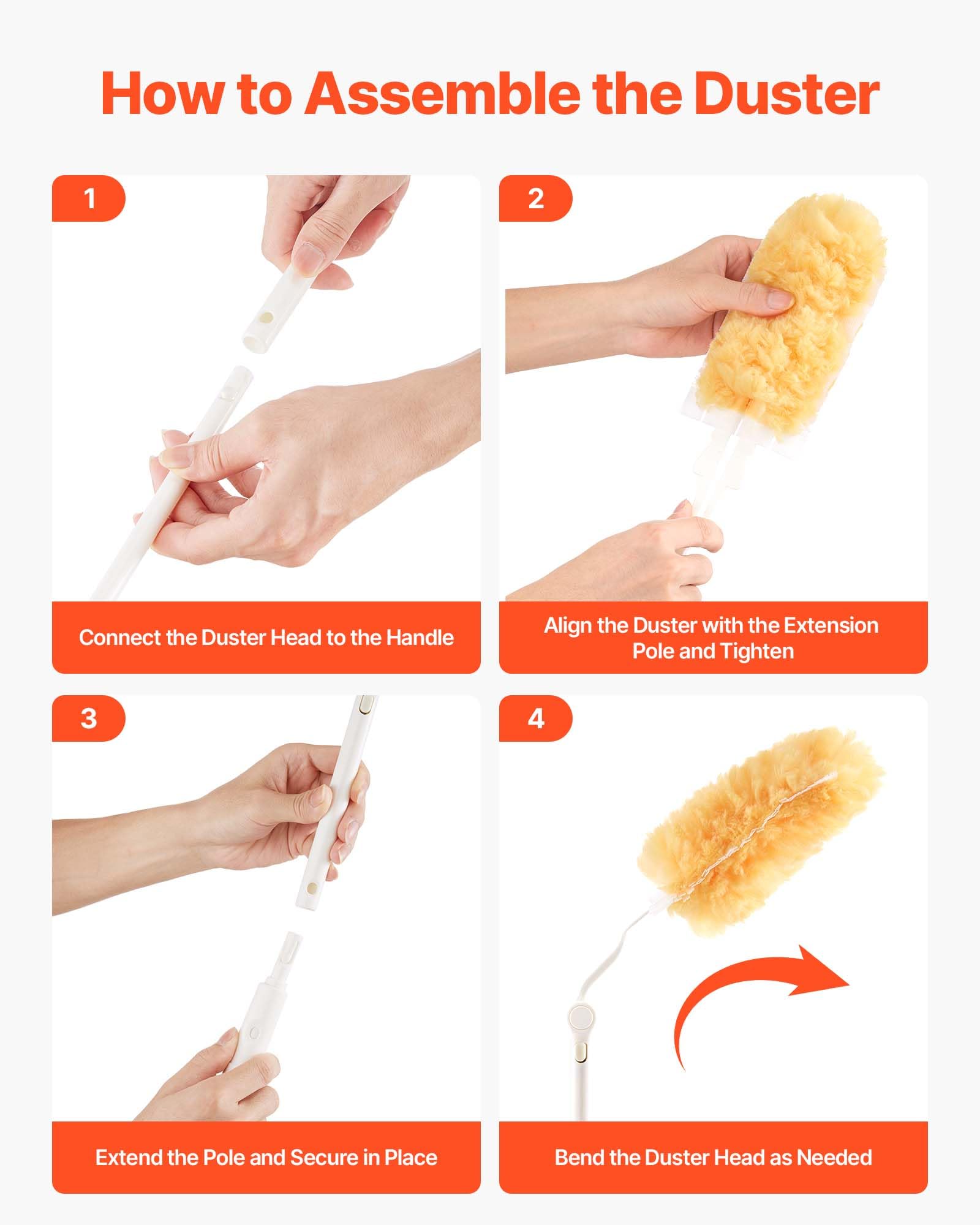 VEVOR Duster Refills, Heavy Duty Dusters for Cleaning, 3 ft Extendable Handle with 10 Refills, Reusable Non-Woven Fabric 360° Cleaning Kit for Dusting Furniture, Blinds, Ceiling Fans, Walls, Corners - Image 5