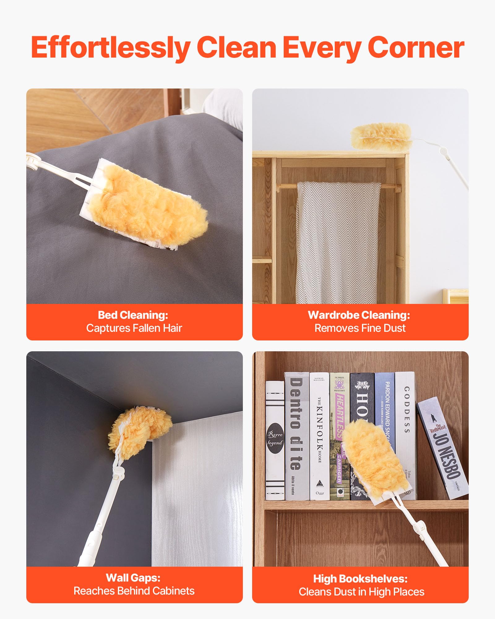 VEVOR Duster Refills, Heavy Duty Dusters for Cleaning, 3 ft Extendable Handle with 10 Refills, Reusable Non-Woven Fabric 360° Cleaning Kit for Dusting Furniture, Blinds, Ceiling Fans, Walls, Corners - Image 6