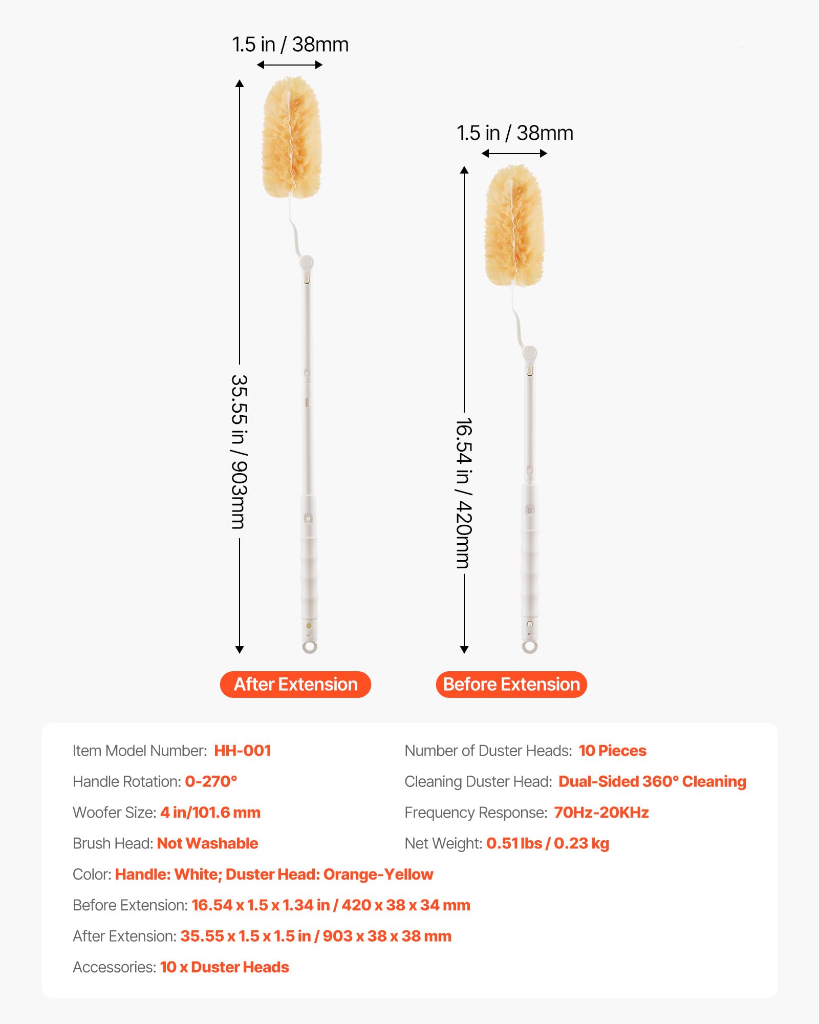 VEVOR Duster Refills, Heavy Duty Dusters for Cleaning, 3 ft Extendable Handle with 10 Refills, Reusable Non-Woven Fabric 360° Cleaning Kit for Dusting Furniture, Blinds, Ceiling Fans, Walls, Corners - Image 7