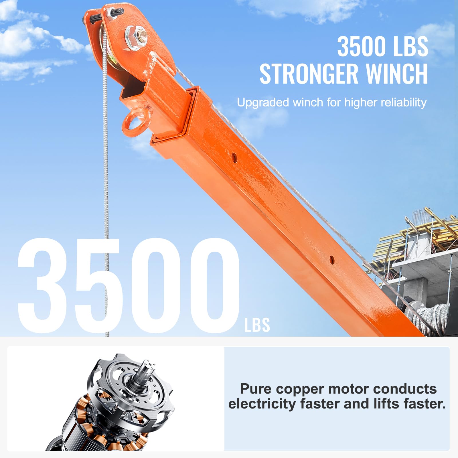 VEVOR Electric Pickup Truck Crane, 1100 lbs, Folding Truck-Mounted Bed Crane with Electric Winch 3500 lbs, 360° Swivel for Lifting Goods in Construction, Factory - Image 3