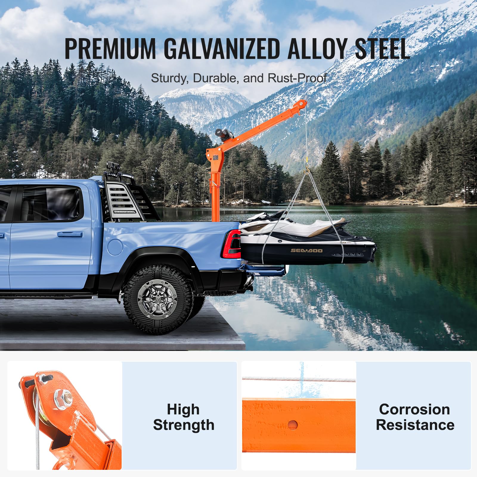 VEVOR Electric Pickup Truck Crane, 1100 lbs, Folding Truck-Mounted Bed Crane with Electric Winch 3500 lbs, 360° Swivel for Lifting Goods in Construction, Factory - Image 4