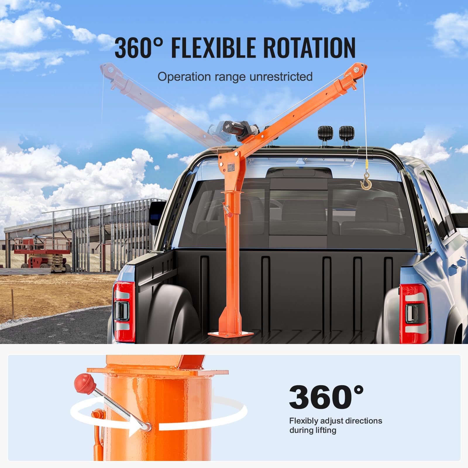VEVOR Electric Pickup Truck Crane, 1100 lbs, Folding Truck-Mounted Bed Crane with Electric Winch 3500 lbs, 360° Swivel for Lifting Goods in Construction, Factory - Image 5