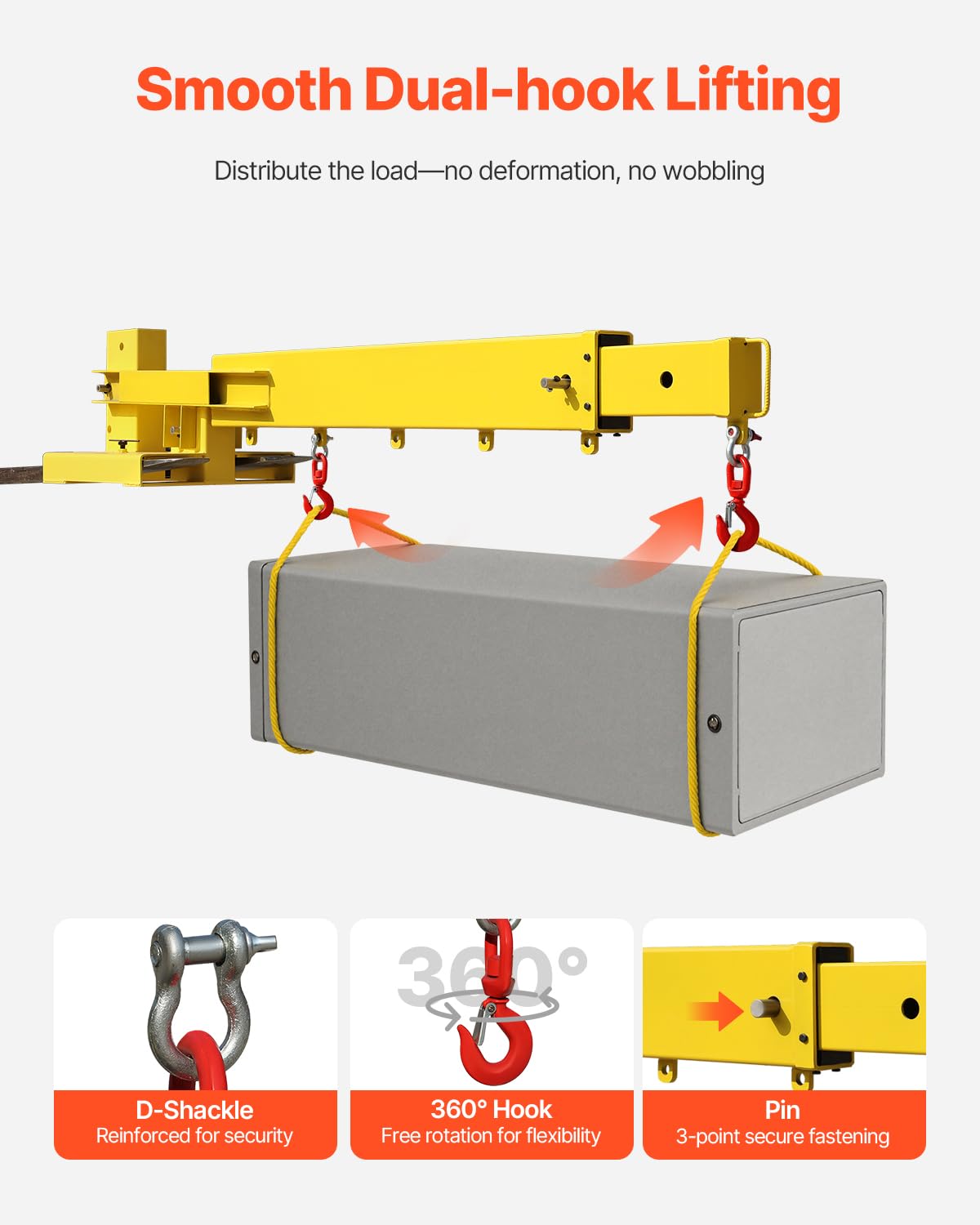 VEVOR Forklift Jib Boom Crane, 6000lbs Capacity, Manual Telescoping Boom Extends Up to 56.1 inches, Forklift Mobile Crane with 2 Hooks, Adjustable Forklift Crane Attachment for Warehouse, Factories - Image 3
