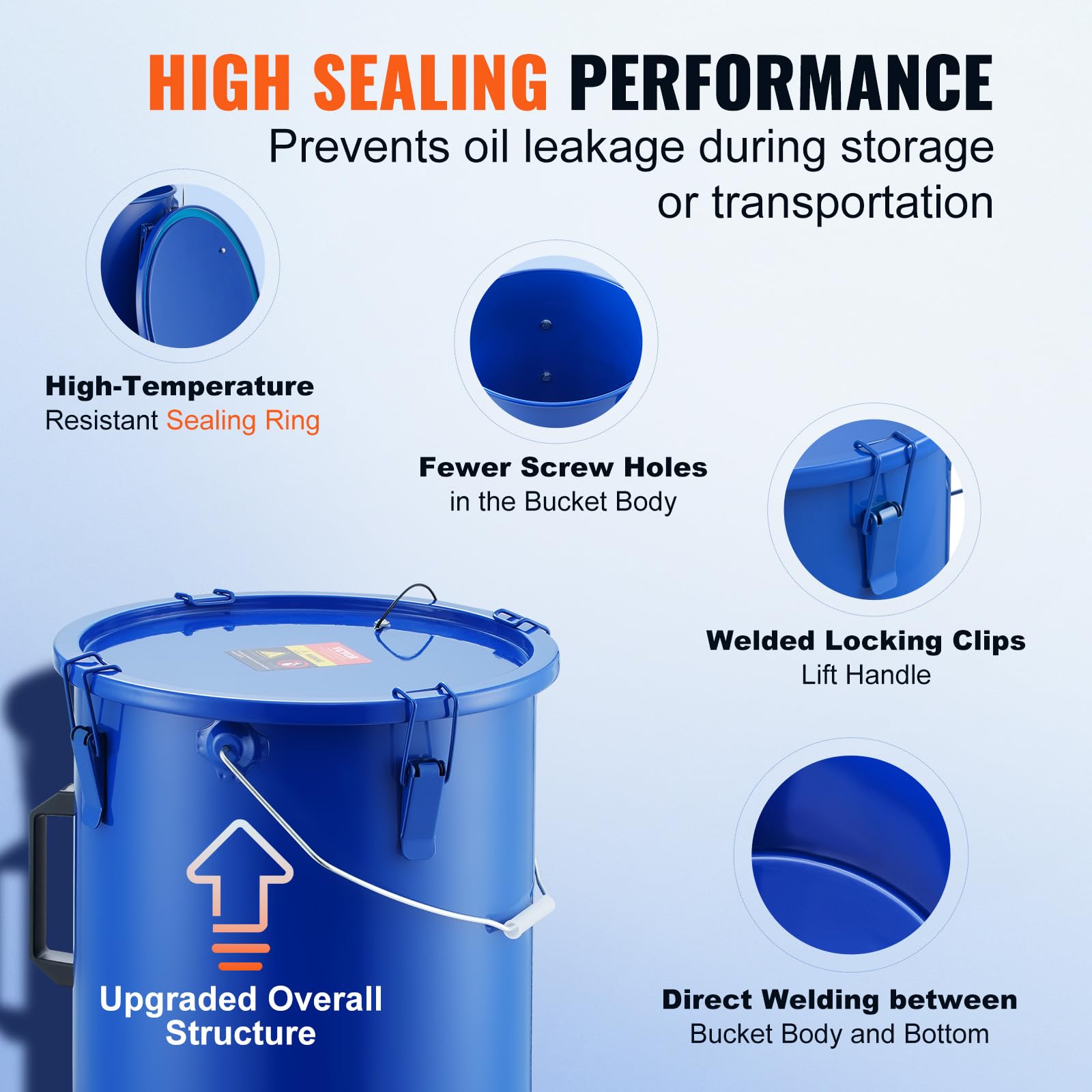 VEVOR Fryer Grease Bucket - 6 Gal Carbon Steel Oil Disposal Caddy with Rust-Proof Coating, Transport Container with Lid, Lock Clips, Filter Bag for Hot Cooking Oil Filtering - Image 4
