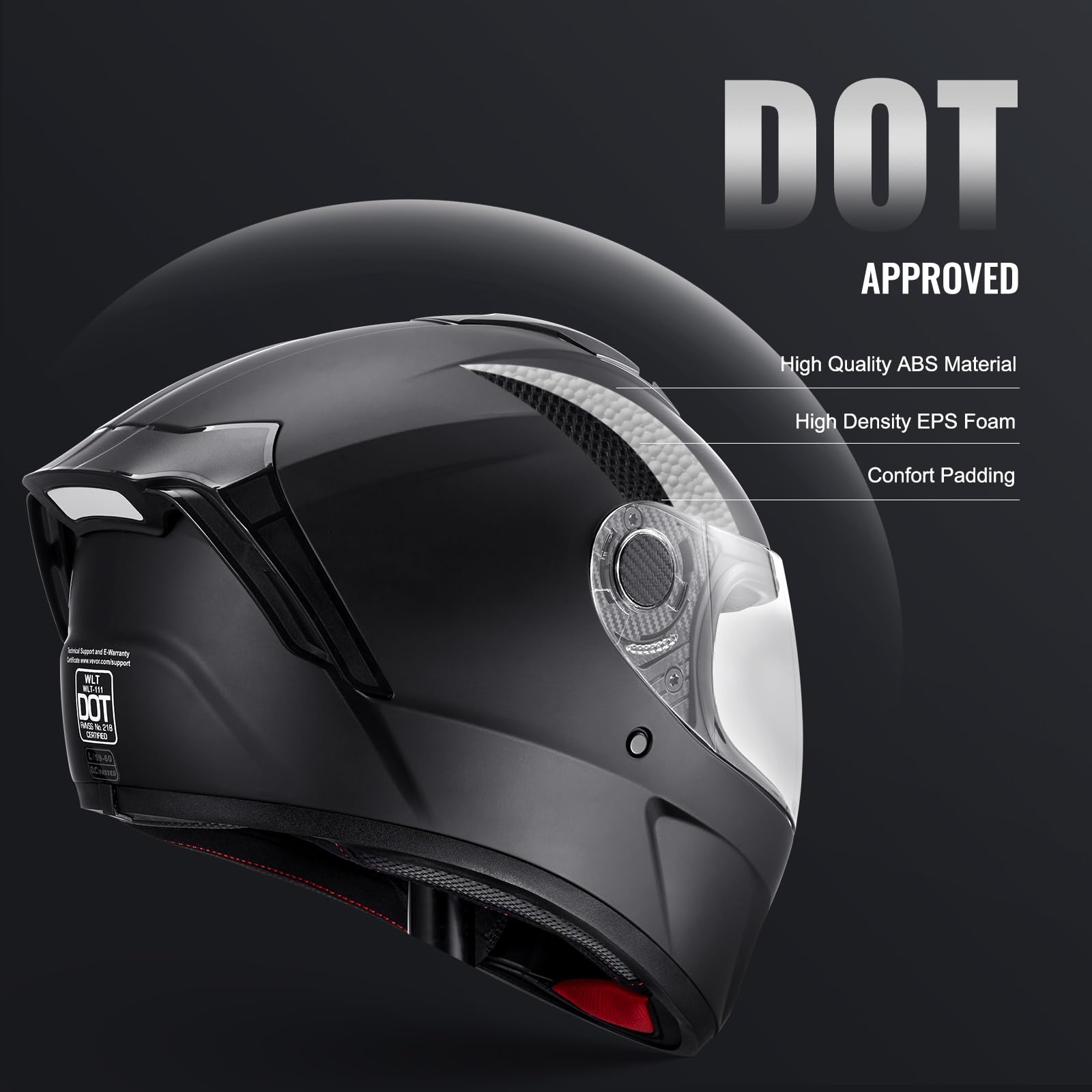 VEVOR Full Face Motorcycle Helmet DOT Approved, Dual Visor & Interchangeable Lens, Smart Street ABS Helmet Comfortable Motocross Helmet, Fit for Youth & Adults - Image 3