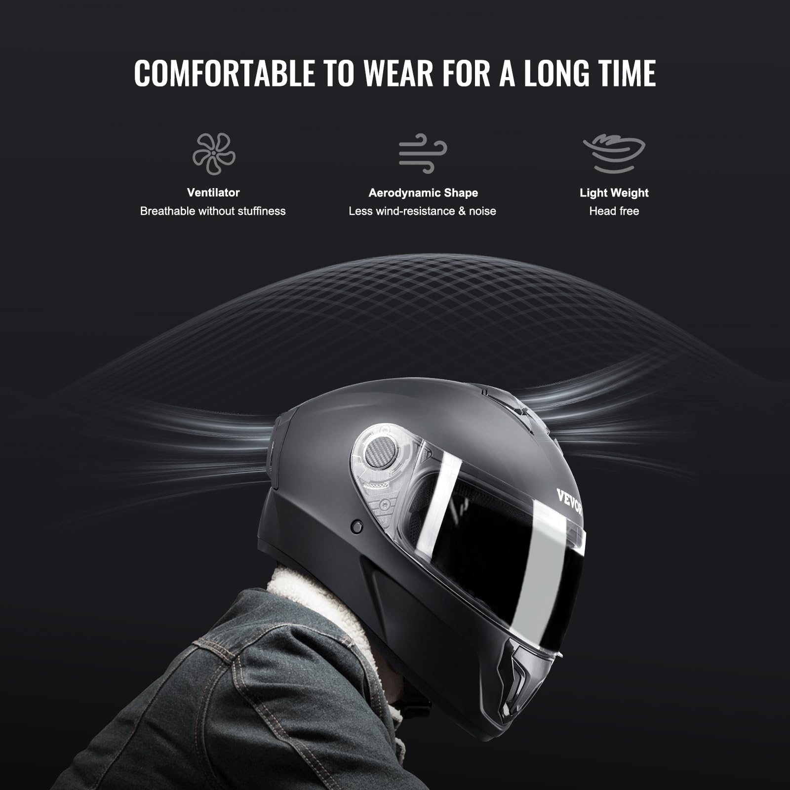 VEVOR Full Face Motorcycle Helmet DOT Approved, Dual Visor & Interchangeable Lens, Smart Street ABS Helmet Comfortable Motocross Helmet, Fit for Youth & Adults - Image 7
