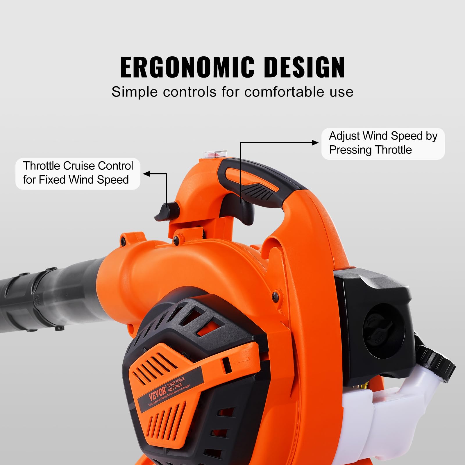 VEVOR Gas Leaf Blower, 26CC 2-Cycle Handheld Leaf Blower Gas Powered with 425-CFM and 156-MPH Powerful Performance, Ideal for Lawn Care, Leaf Cleaning, and Snow Removal - Image 4