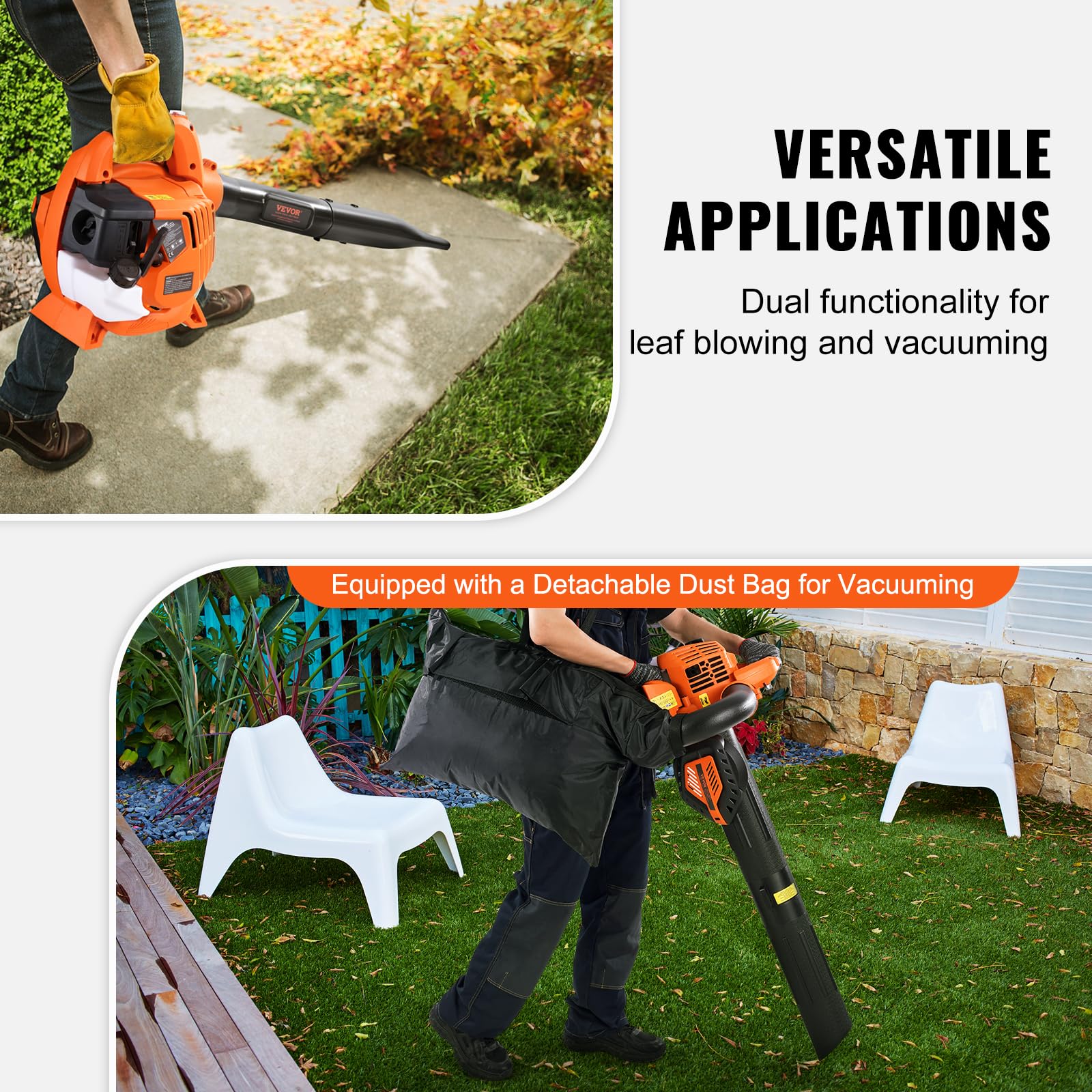 VEVOR Gas Leaf Blower, 26CC 2-Cycle Handheld Leaf Blower Gas Powered with 425-CFM and 156-MPH Powerful Performance, Ideal for Lawn Care, Leaf Cleaning, and Snow Removal - Image 5
