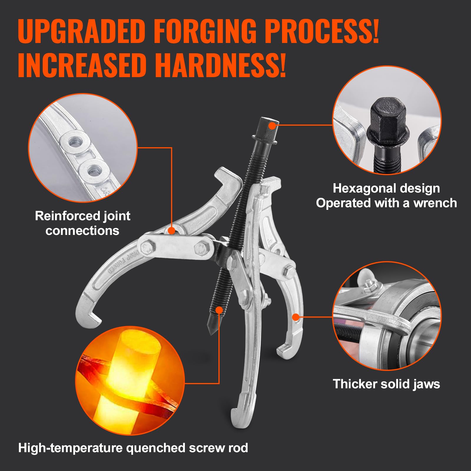 VEVOR Gear Puller Set, 3" 4" 6" 8" Puller Kit, 3 Jaw Gear Bearing Flywheel Pulley Removal Tool, 2 or 3 Reversible Jaws Wheel Puller, Vertically and Horizontally, External and Internal, 4-Piece - Image 3