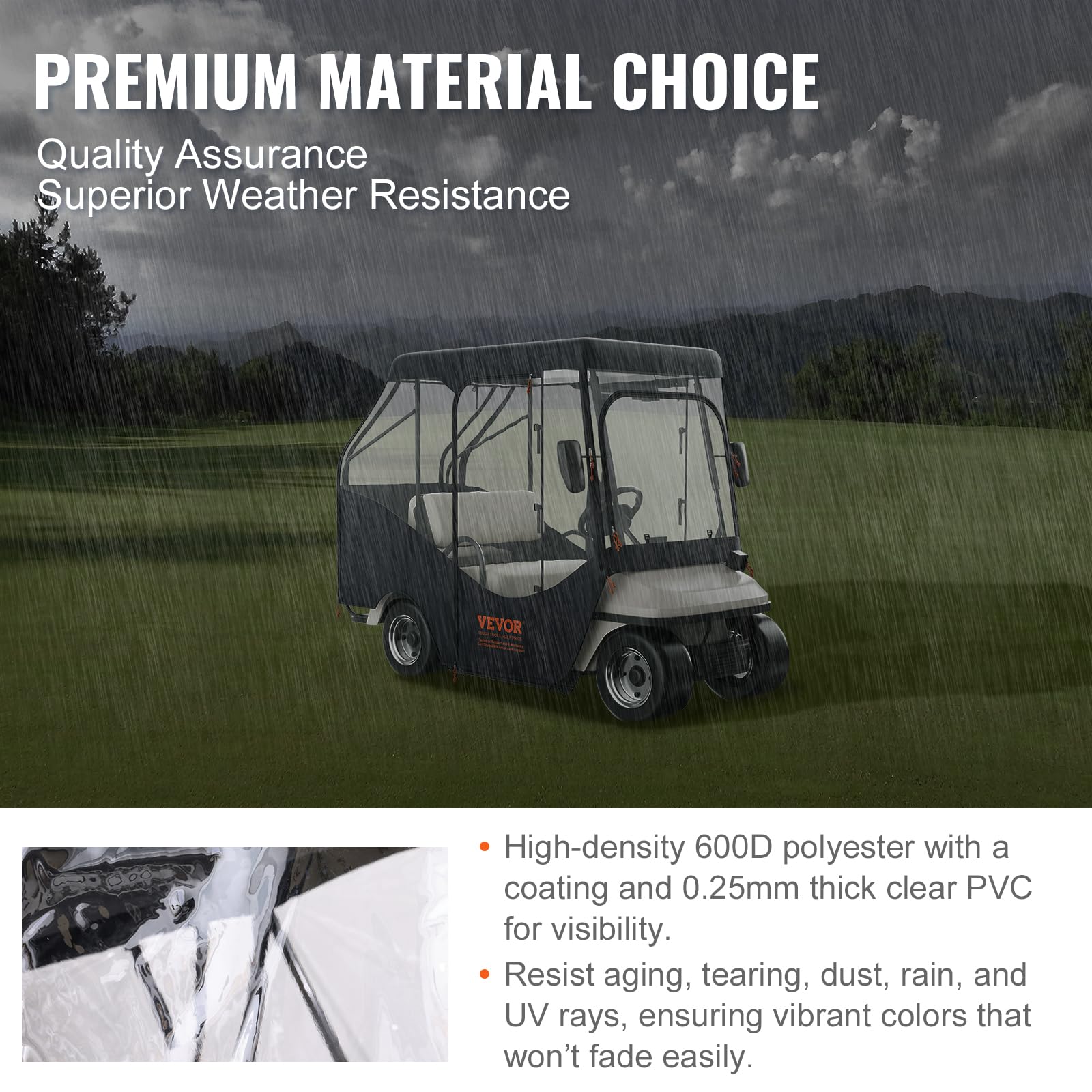 VEVOR Golf Cart Enclosure, Polyester Driving Enclosure, Club Car Covers Universal Fits for Most Brand Carts, Sunproof and Dustproof Outdoor Cart Cover - Image 3