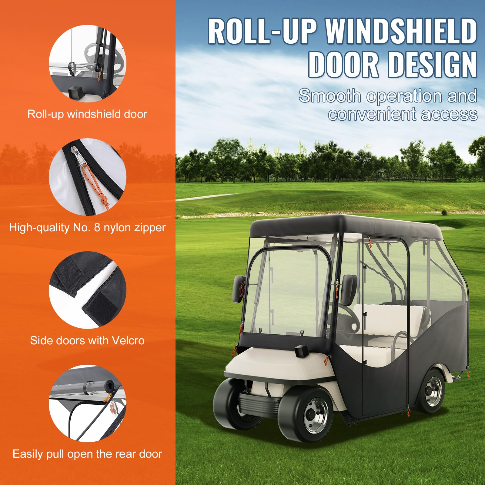 VEVOR Golf Cart Enclosure, Polyester Driving Enclosure, Club Car Covers Universal Fits for Most Brand Carts, Sunproof and Dustproof Outdoor Cart Cover - Image 5
