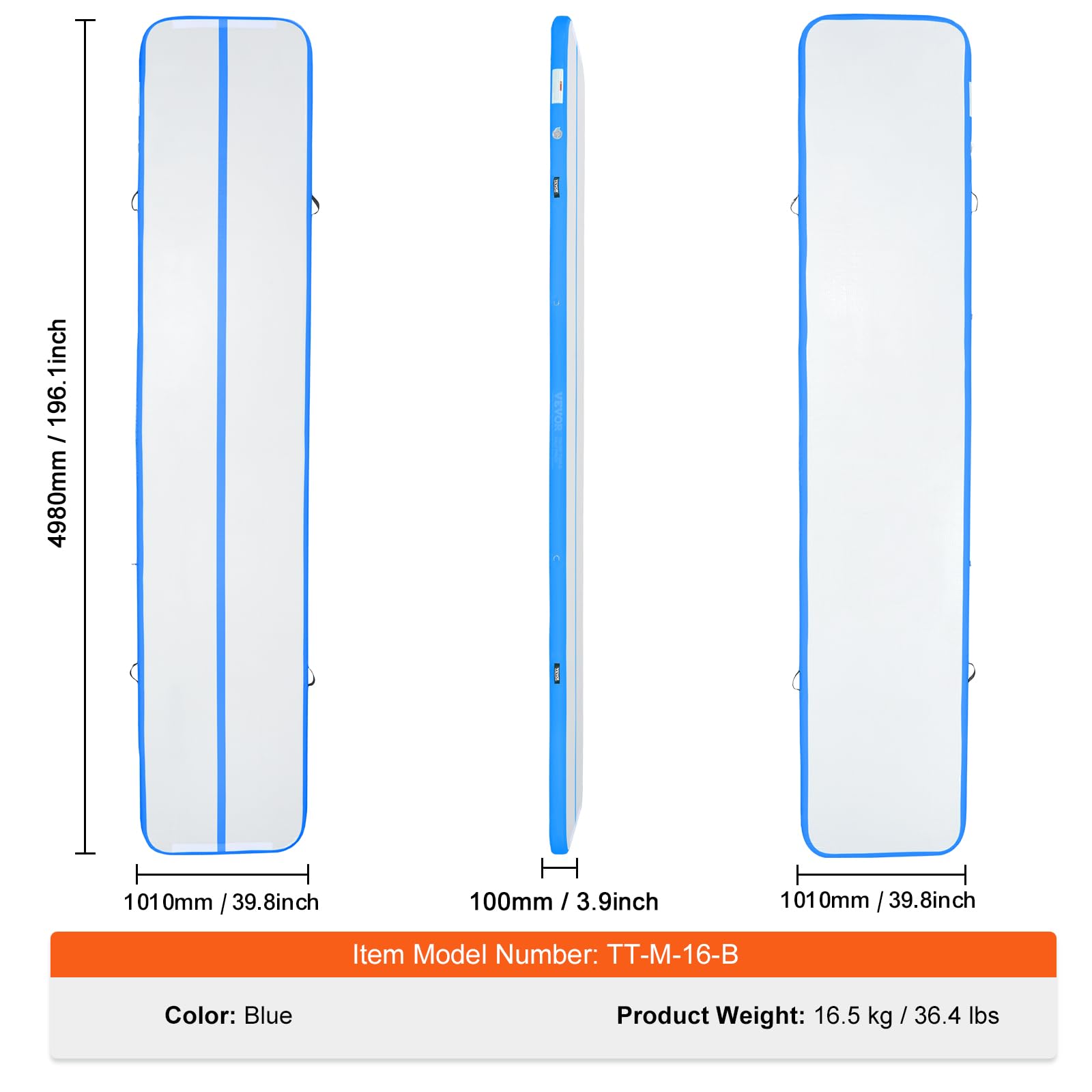 VEVOR Gymnastics Air Mat, Inflatable Track with Electric Pump, Training Mats for Home Use/Gym/Yoga/Cheerleading/Beach/Park/Water - Image 8