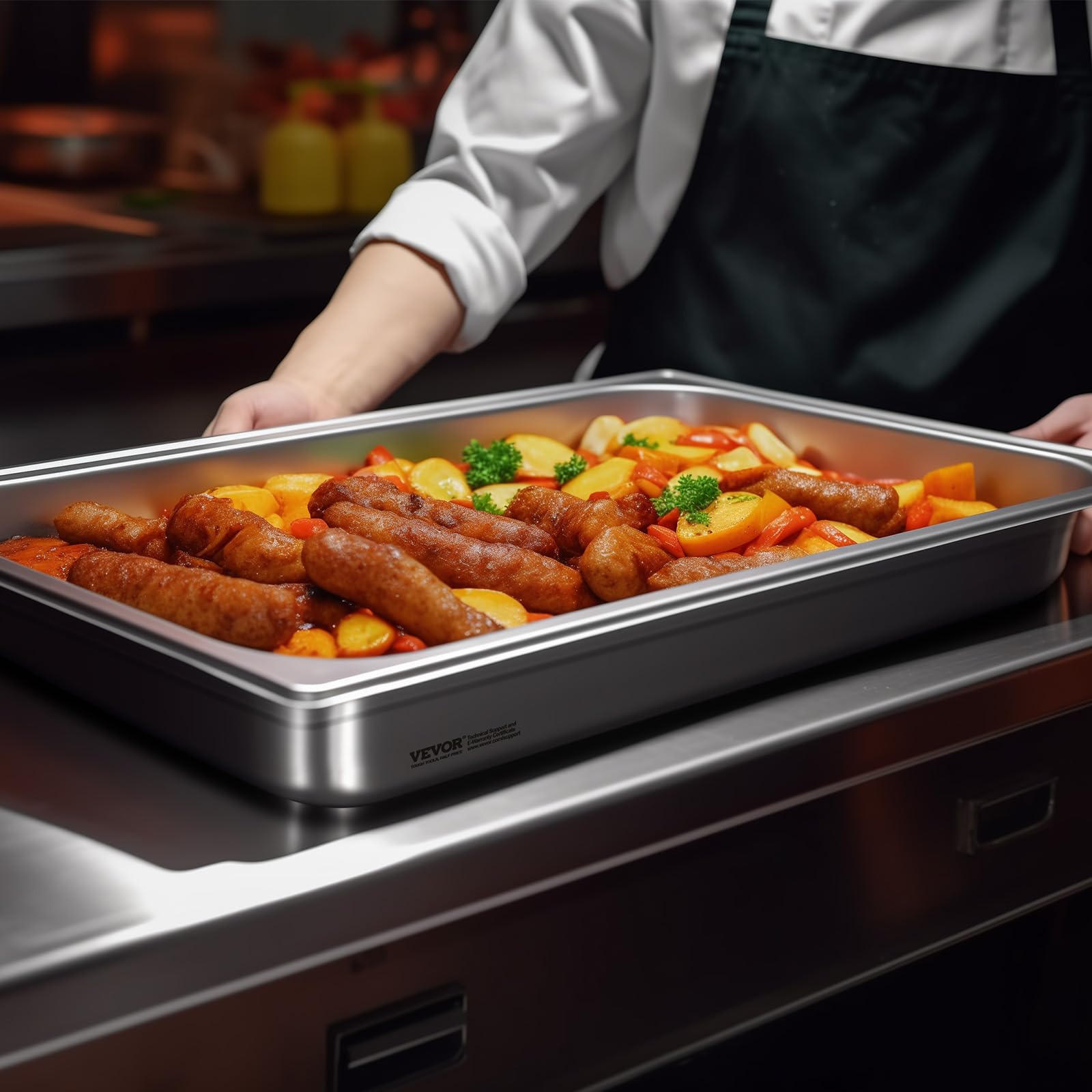 VEVOR Hotel Pan, Full Size Anti-Jam Steam Pans, 0.8mm Thick Stainless Steel 4-Inch Deep Commercial Table Pan, Catering Storage Food Pans, for Industrial & Scientific - Image 10