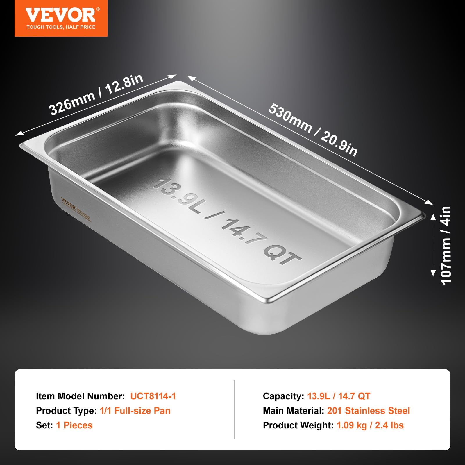 VEVOR Hotel Pan, Full Size Anti-Jam Steam Pans, 0.8mm Thick Stainless Steel 4-Inch Deep Commercial Table Pan, Catering Storage Food Pans, for Industrial & Scientific - Image 8