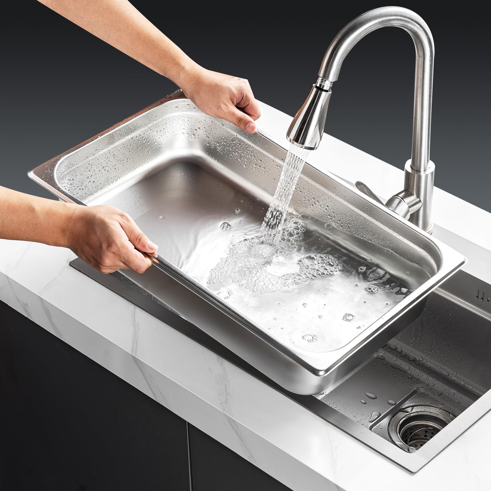 VEVOR Hotel Pan, Full Size Anti-Jam Steam Pans, 0.8mm Thick Stainless Steel 4-Inch Deep Commercial Table Pan, Catering Storage Food Pans, for Industrial & Scientific - Image 9