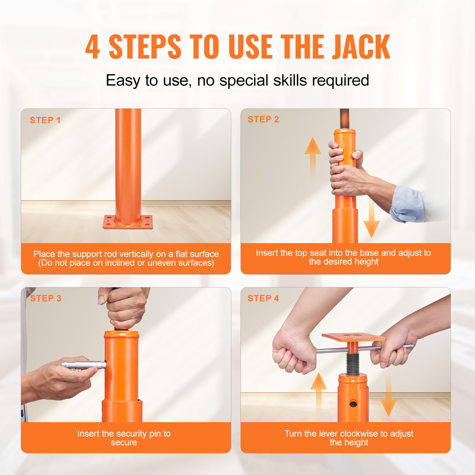 VEVOR House Floor Jack, 54"-150" Height Range, 11200 lbs Max Load Capacity, Adjustable Support Beam Basement Jack Post Pole for Leveling, Lift Support Steel Telescoping Jack for Temporary Support - Image 6