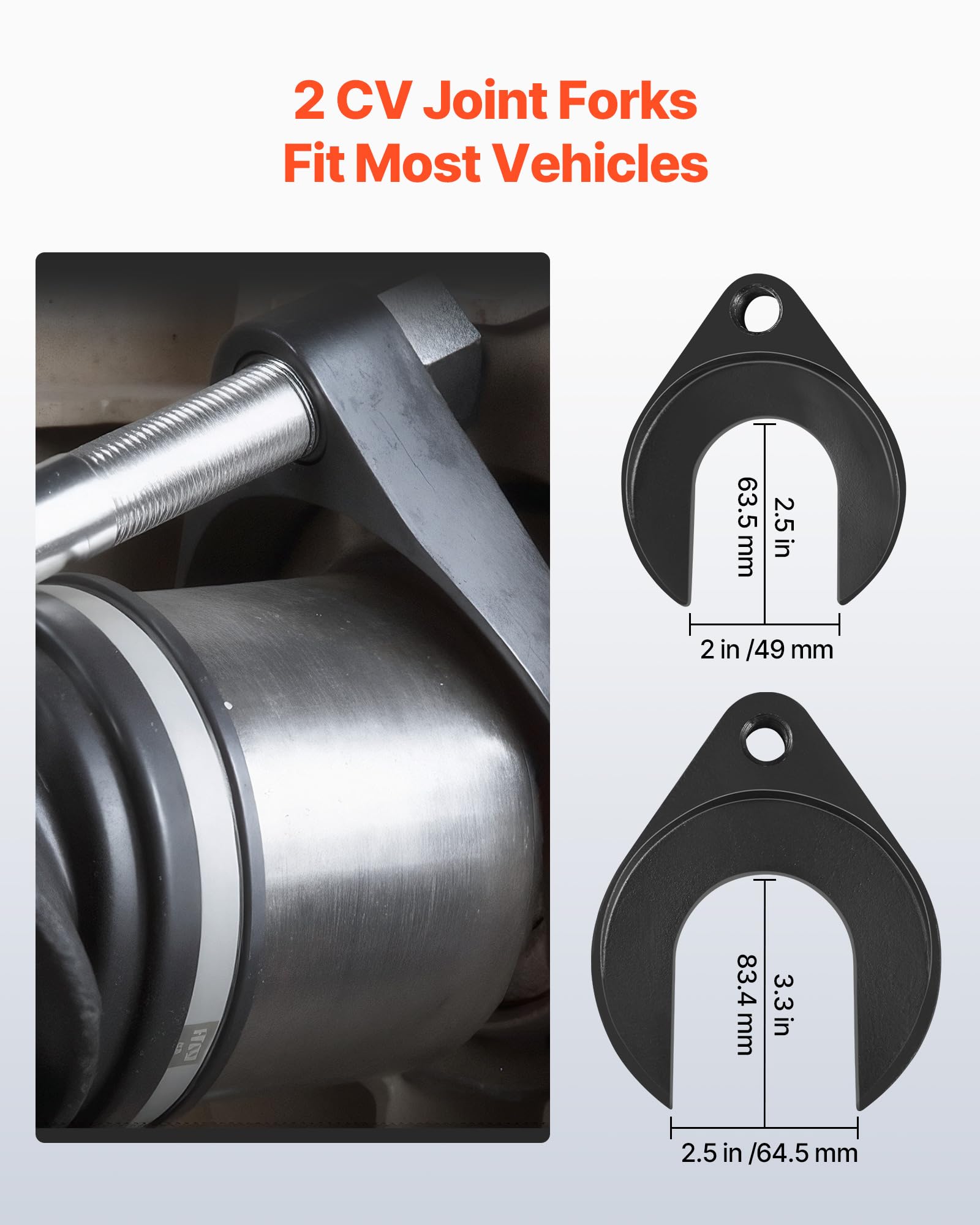 VEVOR Inner CV Axle Puller Tool Set with 5/8 in-18 Slide Hammer & 2-Inch 2.5-Inch CV Joint Fork Adapter, Inner CV Joint Removal Tool Kit, Heavy Duty Front Wheel Drive Axle Puller Slide Hammer Set - Image 3