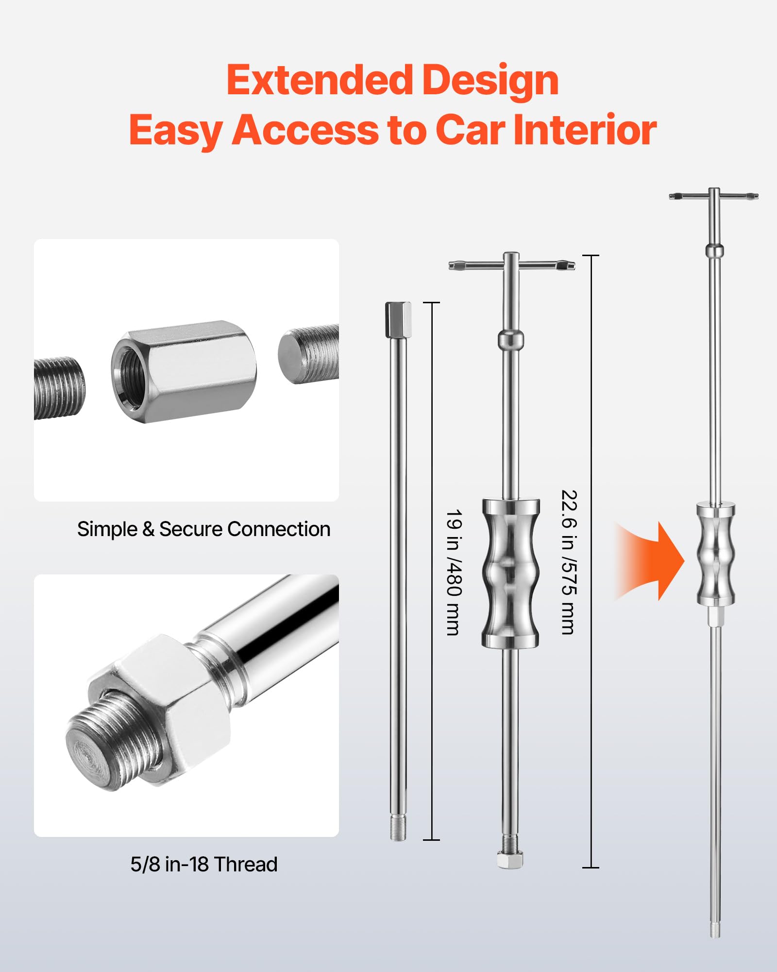 VEVOR Inner CV Axle Puller Tool Set with 5/8 in-18 Slide Hammer & 2-Inch 2.5-Inch CV Joint Fork Adapter, Inner CV Joint Removal Tool Kit, Heavy Duty Front Wheel Drive Axle Puller Slide Hammer Set - Image 4