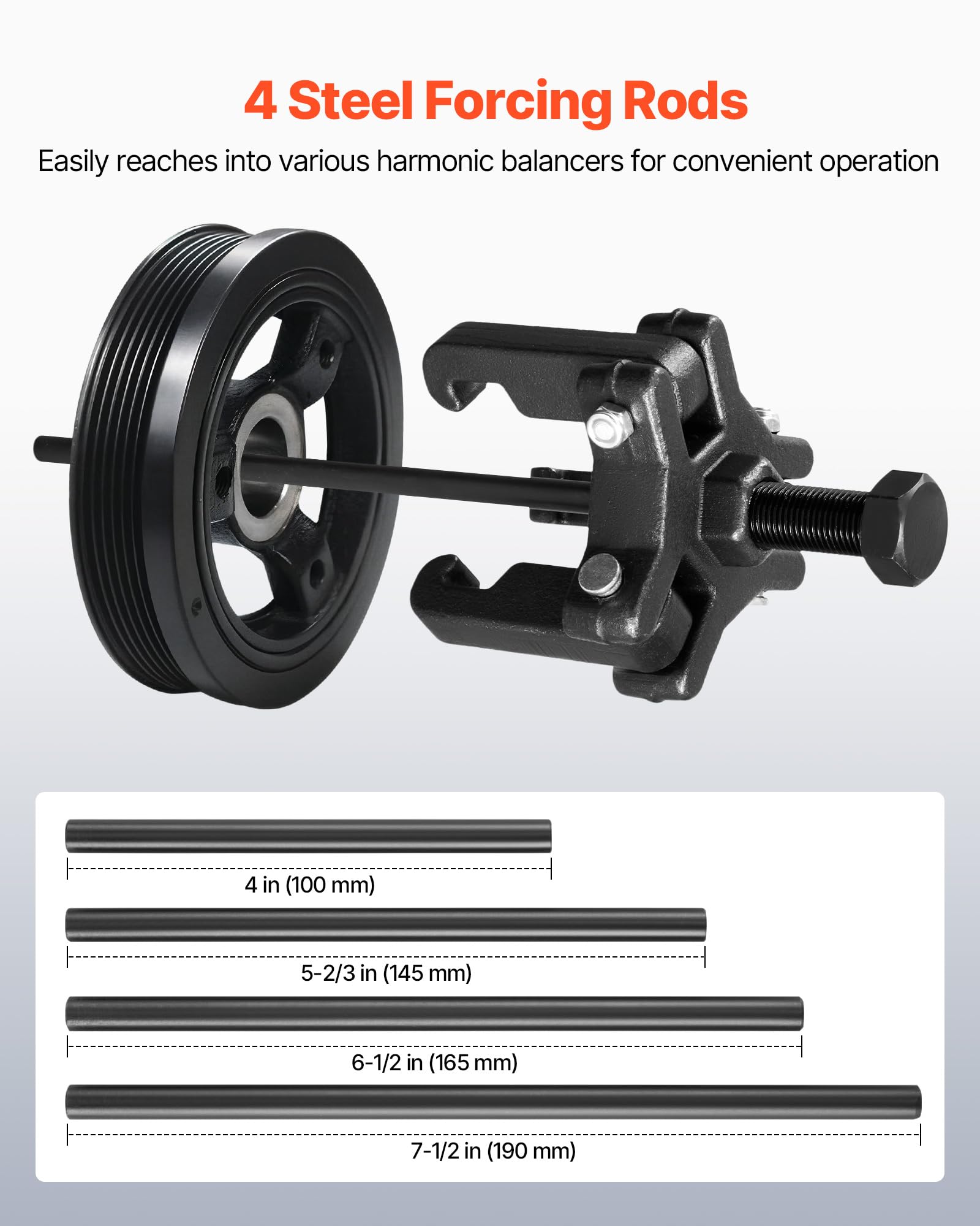 VEVOR LS Harmonic Balancer Puller Kit, Adjustable 3-Jaw Puller Fits Most Late Model Vehicles, 3-Jaw Pulley Puller Set with 4 Forcing Rods for Removing Harmonic Balancers Without Removing The Radiator - Image 4