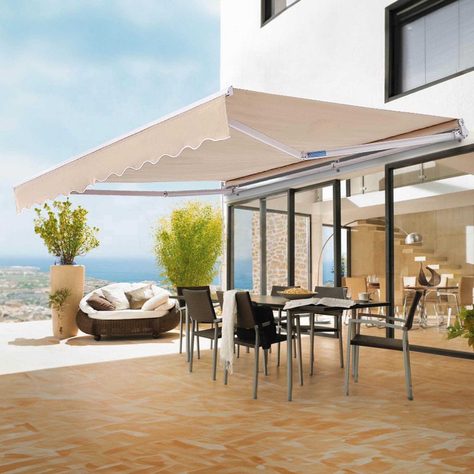 VEVOR Manual Retractable Awning, 12 x 10 ft Outdoor Patio Awning Retractable Sun Shade, Patio Door Window Water-Resistant Polyester Awning Sunshade Shelter with Crank Handle for Balcony, Backyard - Image 8