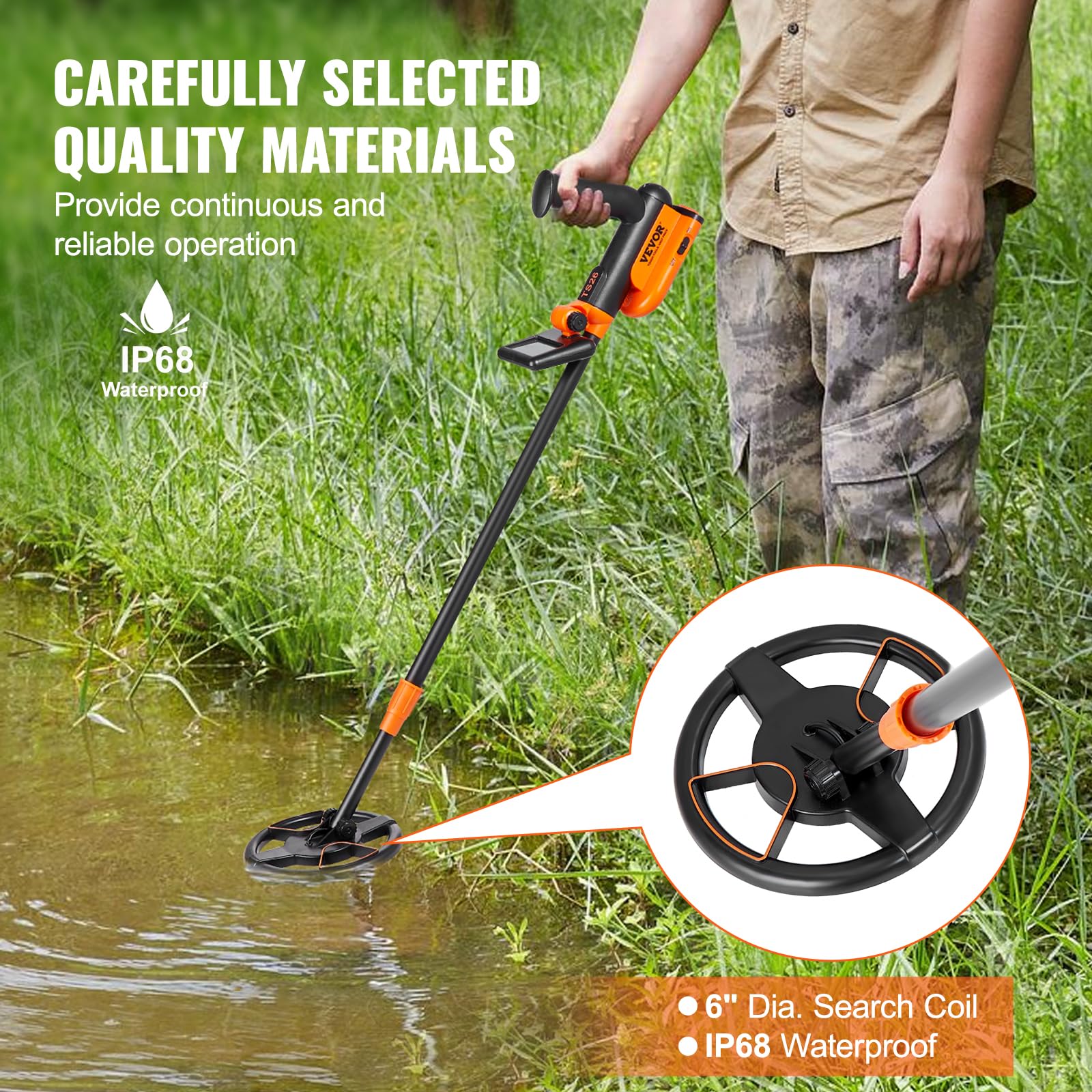 VEVOR Metal Detector for Kids, 6 Inch Waterproof Search Coil with LCD Display, Adjustable 26''-36'' Gold Detector, Lightweight Carbon Fiber Stem for Junior & Youth Detecting Gold Coin Treasure - Image 6