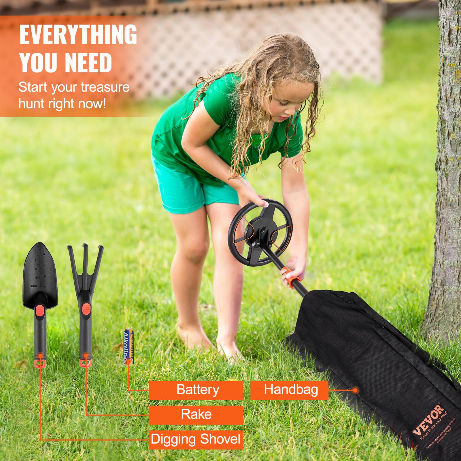 VEVOR Metal Detector for Kids, 6 Inch Waterproof Search Coil with LCD Display, Adjustable 26''-36'' Gold Detector, Lightweight Carbon Fiber Stem for Junior & Youth Detecting Gold Coin Treasure - Image 7